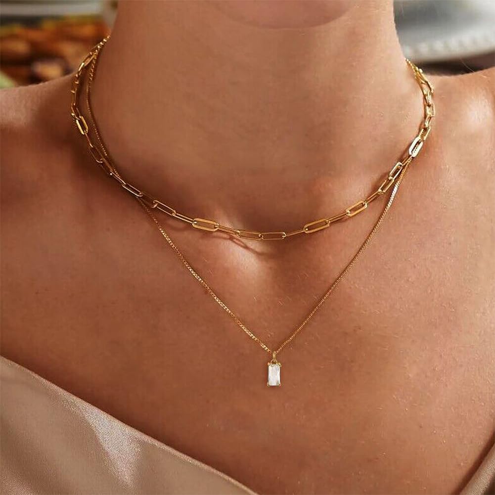 14K Gold Dainty Birthstone Necklace for Women, Blue/Green Cubic Zirconia Emerald Pendant, Waterproof Jewelry Gift