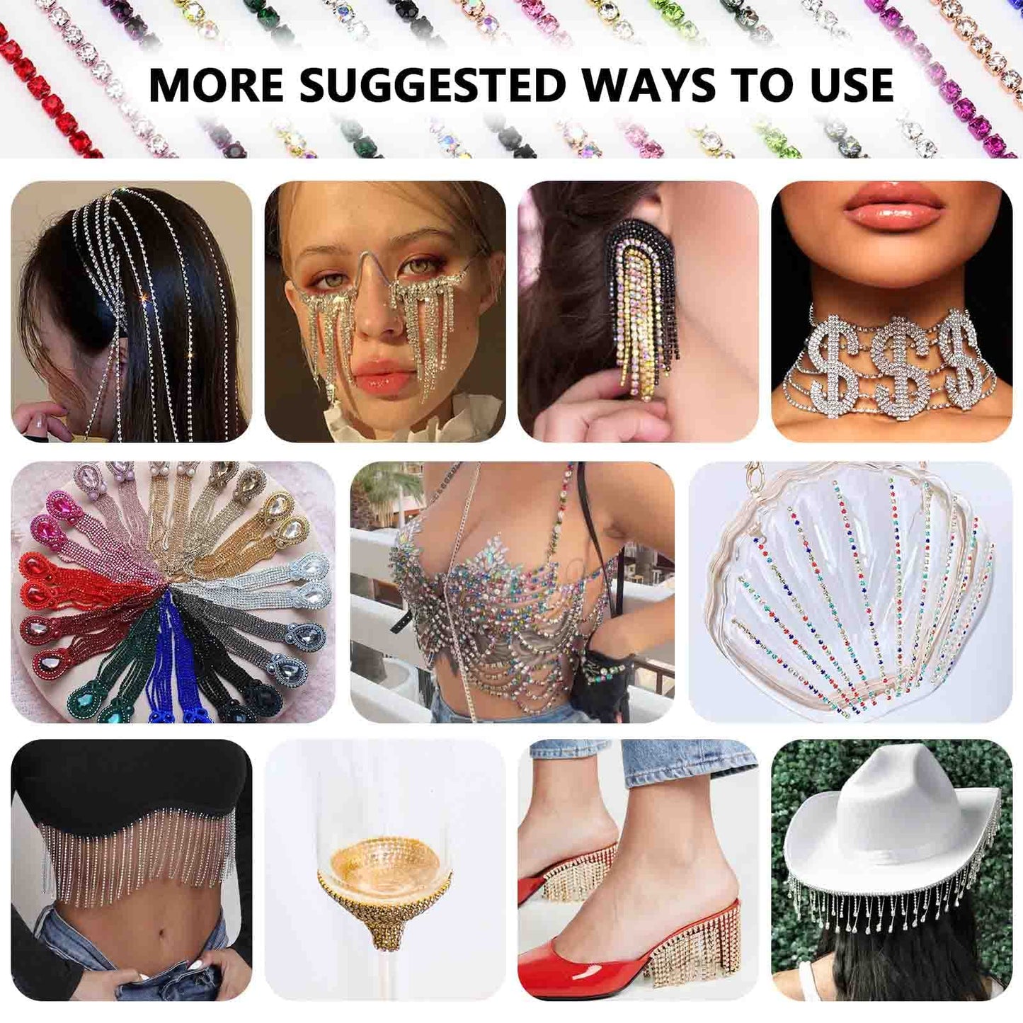 1 Yard 2 Row Rhinestone Trim Applique with White Pearls for Crafts, Clothing, Bridal Embellishments & Wedding Decorations