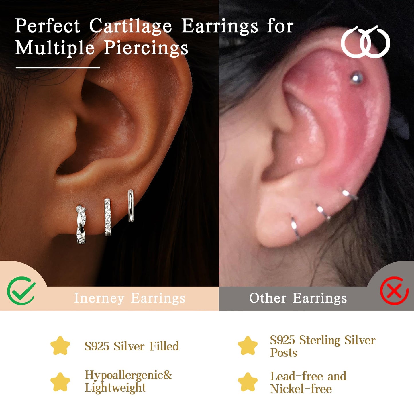 6 Pairs 14K Gold Plated Hoop Earrings Set for Women, Lightweight & Chunky Twisted Huggie Hoops, Hypoallergenic Jewelry Gift