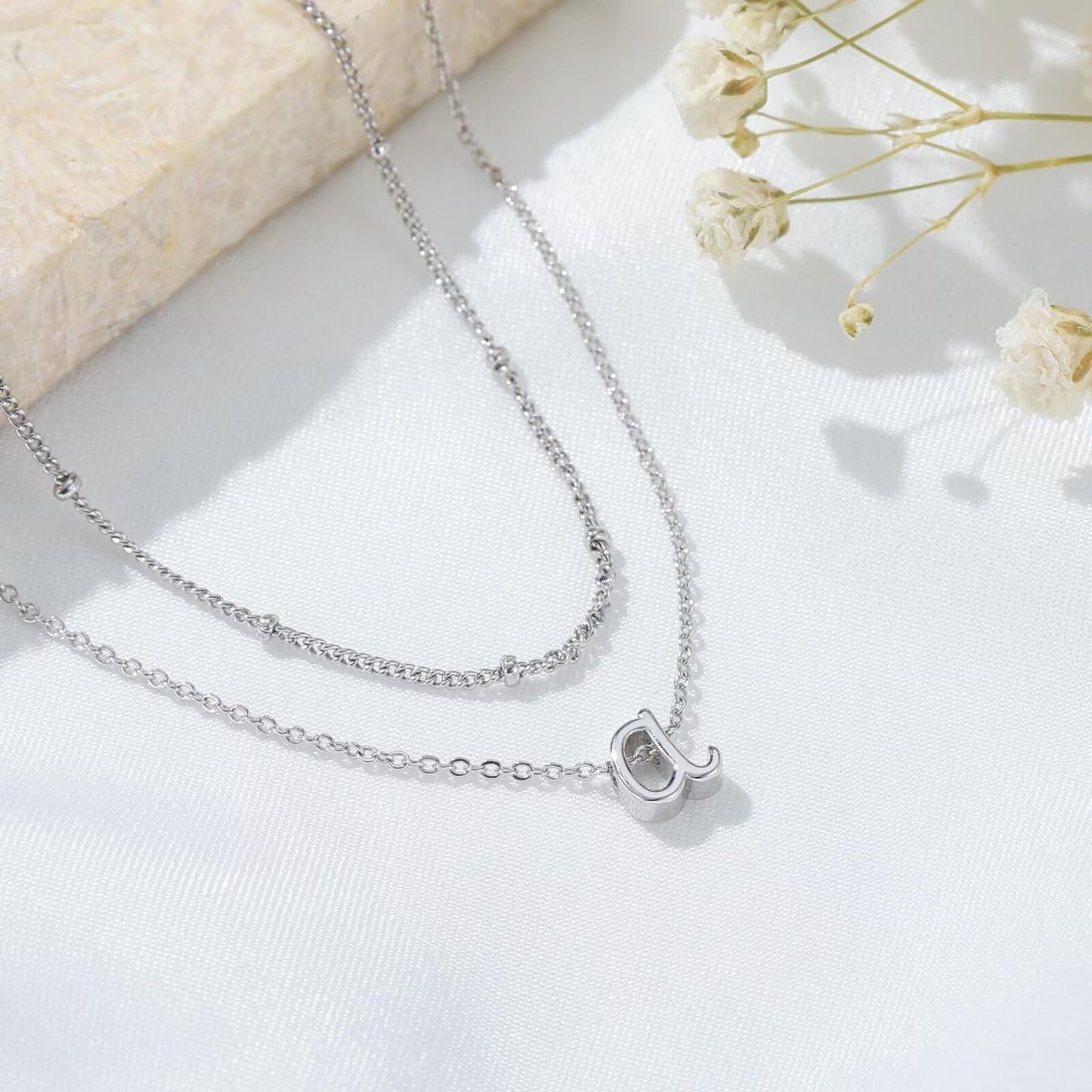 Layered Initial Necklace for Women and Teens, Dainty Gold or Silver A-Z Letter Stack, Personalized Birthday Jewelry Gift