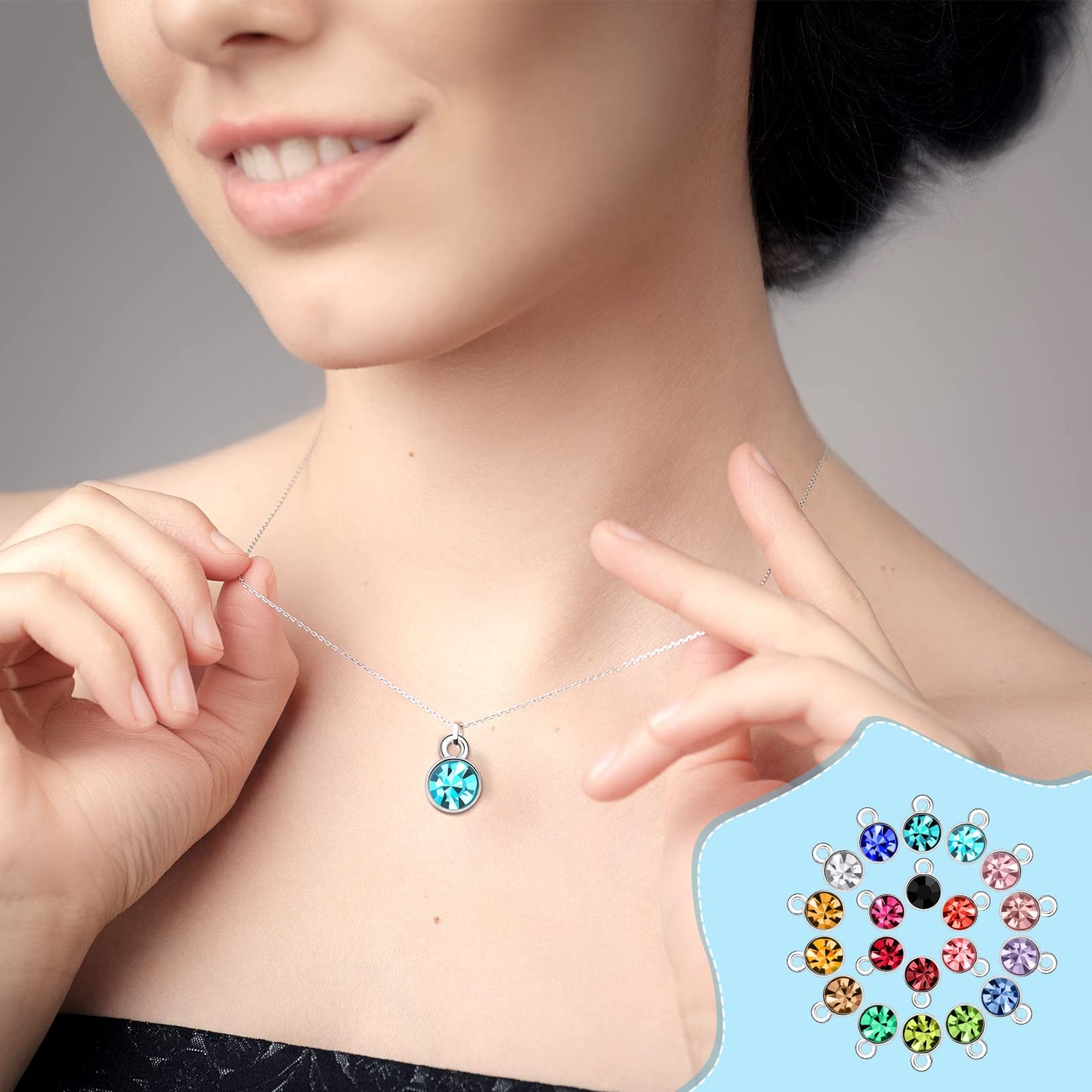 80pcs Crystal Birthstone Charms with 200 Jump Rings, Mixed Color Round Pendants for DIY Jewelry Making (Vivid Color)