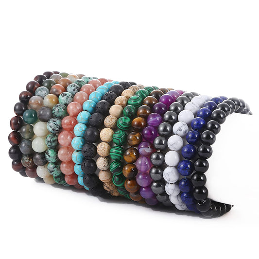 Handmade 6mm Semi-Precious Gemstone Round Bead Stretch Bracelet, 7" Unisex