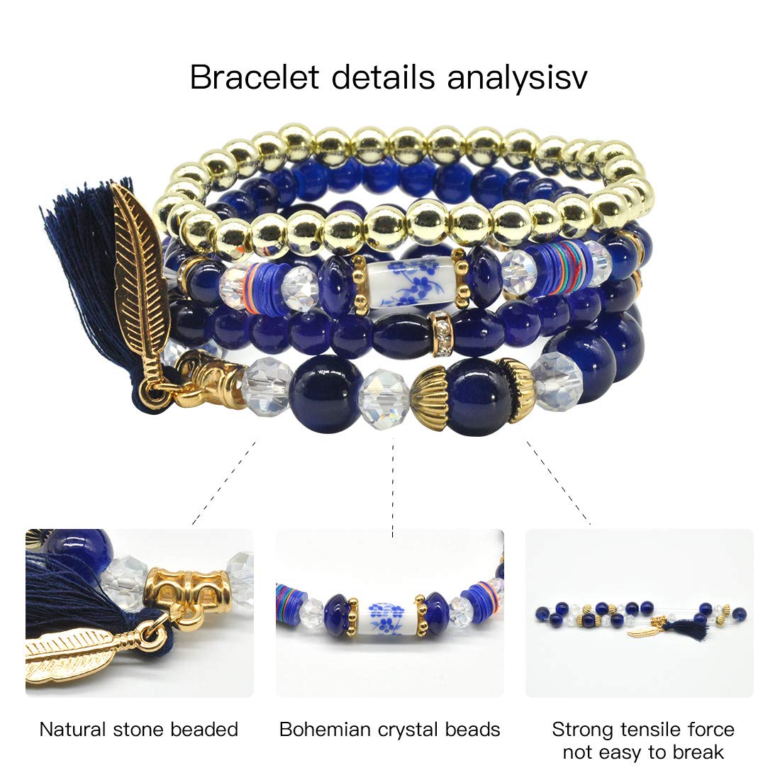 Handmade 6mm Semi-Precious Gemstone Round Bead Stretch Bracelet, 7", Unisex