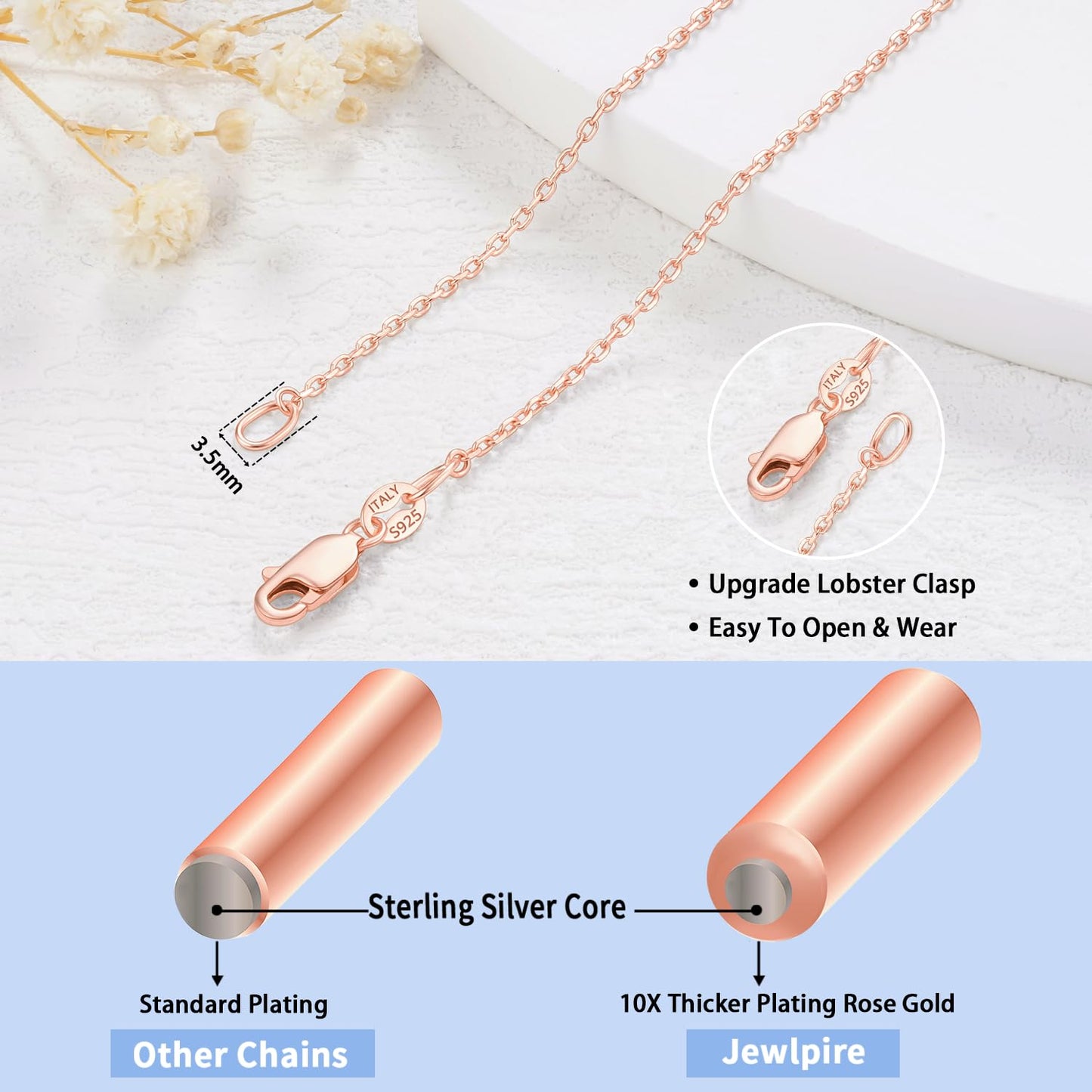 18K Gold Plated 925 Sterling Silver 1.1mm Cable Chain Necklace for Women, Thin and Dainty, 14"-24" Adjustable