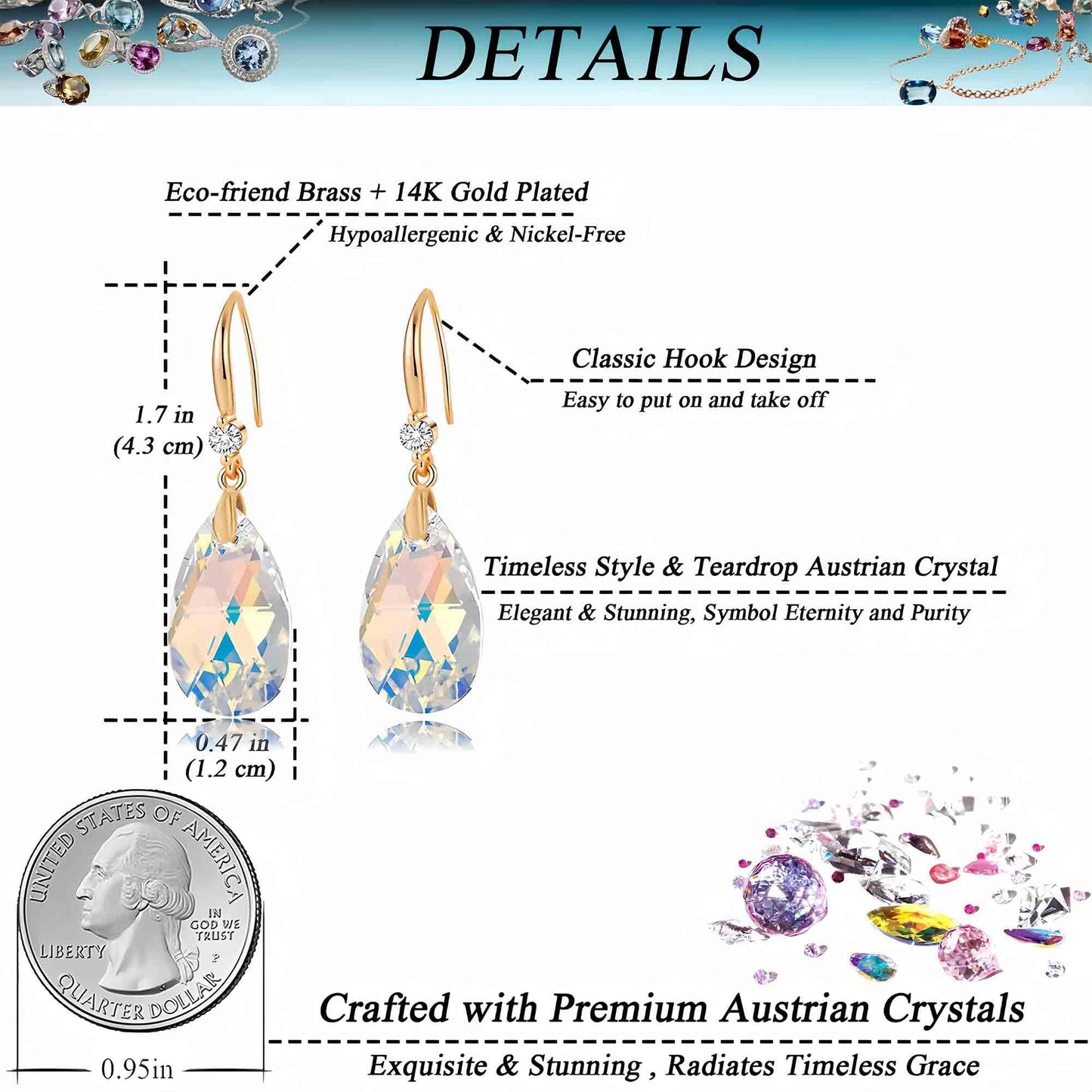 Sterling Silver & Gold Disc Leverback Drop Earrings for Women, Hypoallergenic Hammered Circle Dangle Jewelry Gifts