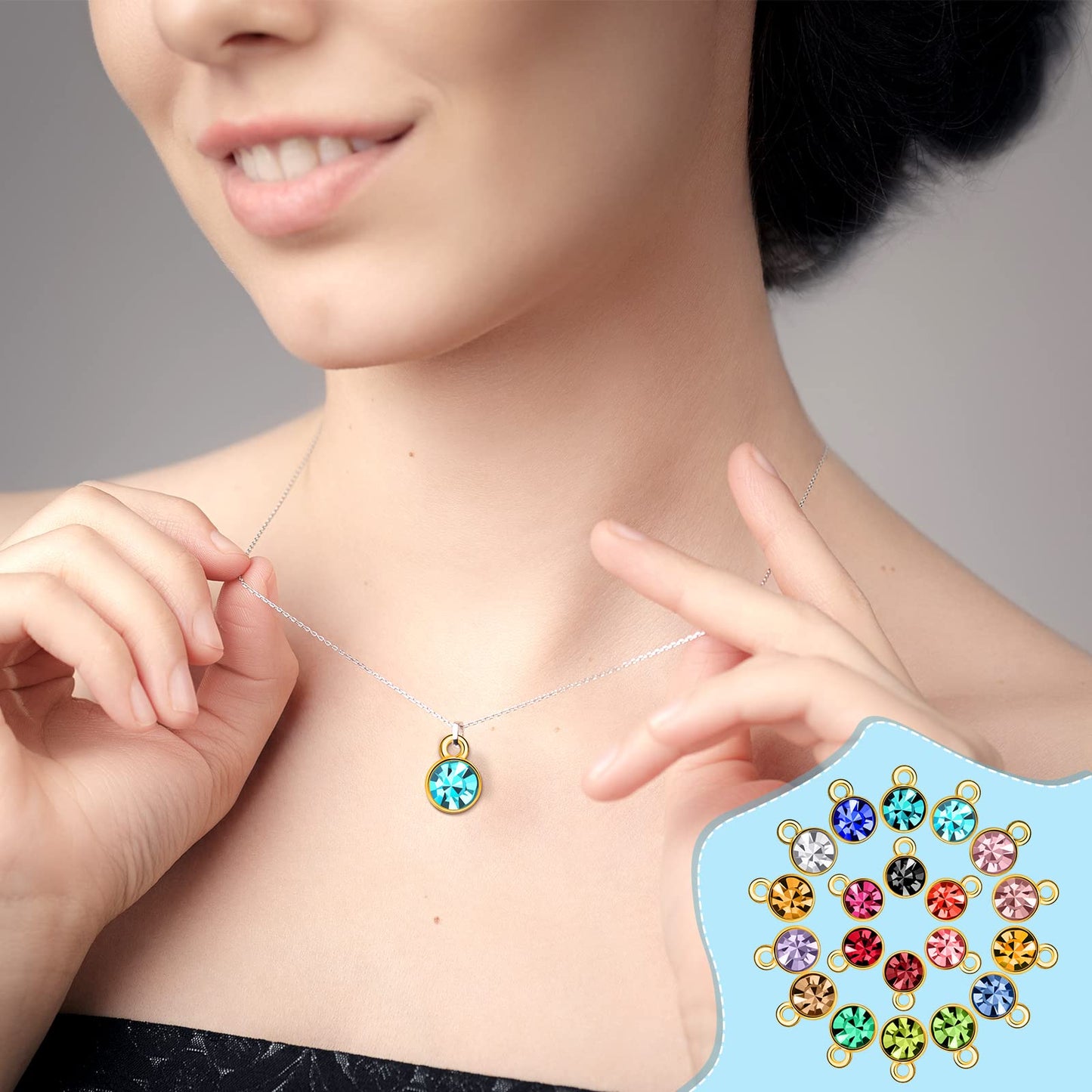 80pcs Crystal Birthstone Charms with 200 Jump Rings, Mixed Color Round Pendants for DIY Jewelry Making