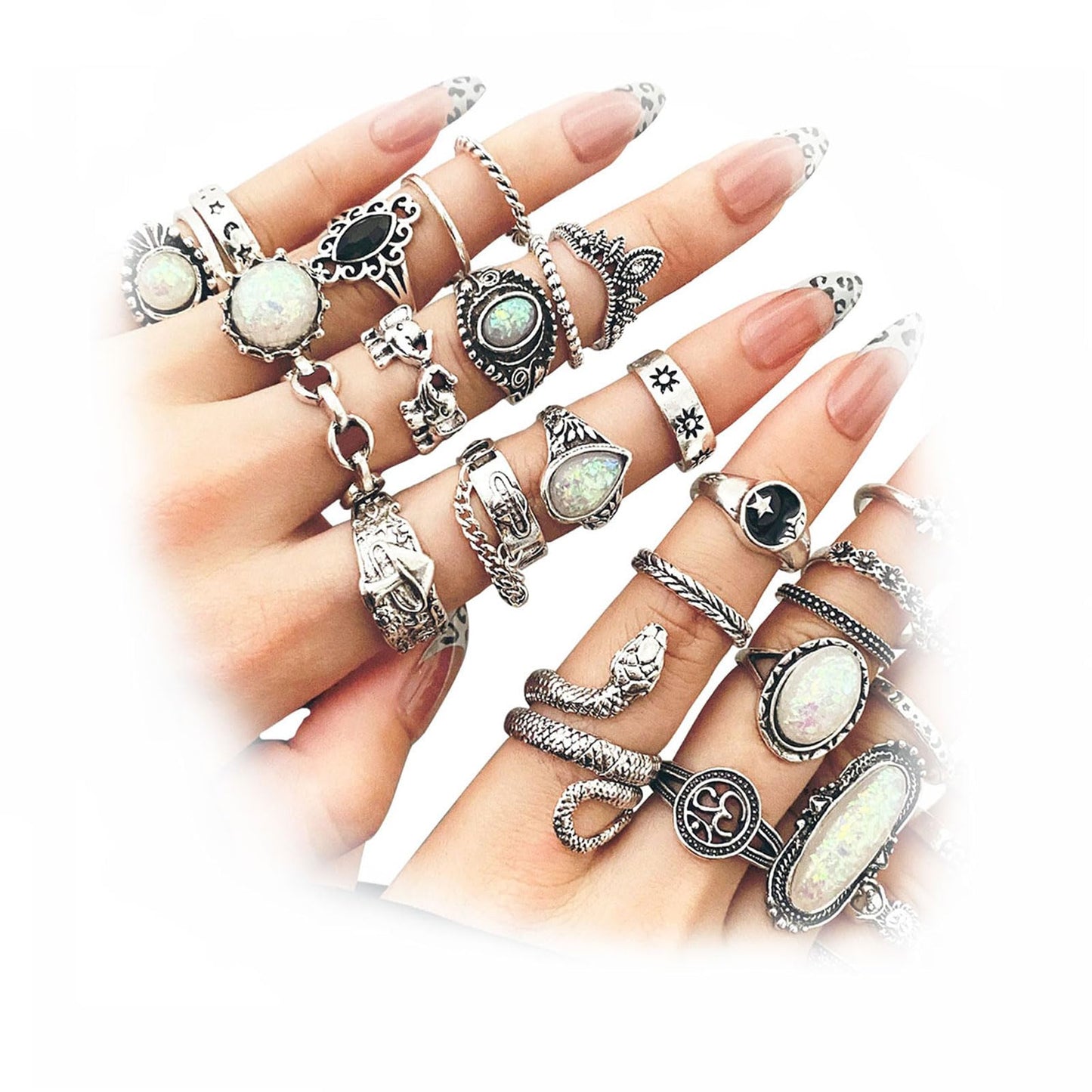 17IF Vintage Silver Knuckle Rings Set for Women & Men, Chunky Adjustable Gothic Punk Stackable Rings Pack — Snake, Skull, Frog, Heart, Star, Flower & Boho Y2K Aesthetic Finger Jewelry
