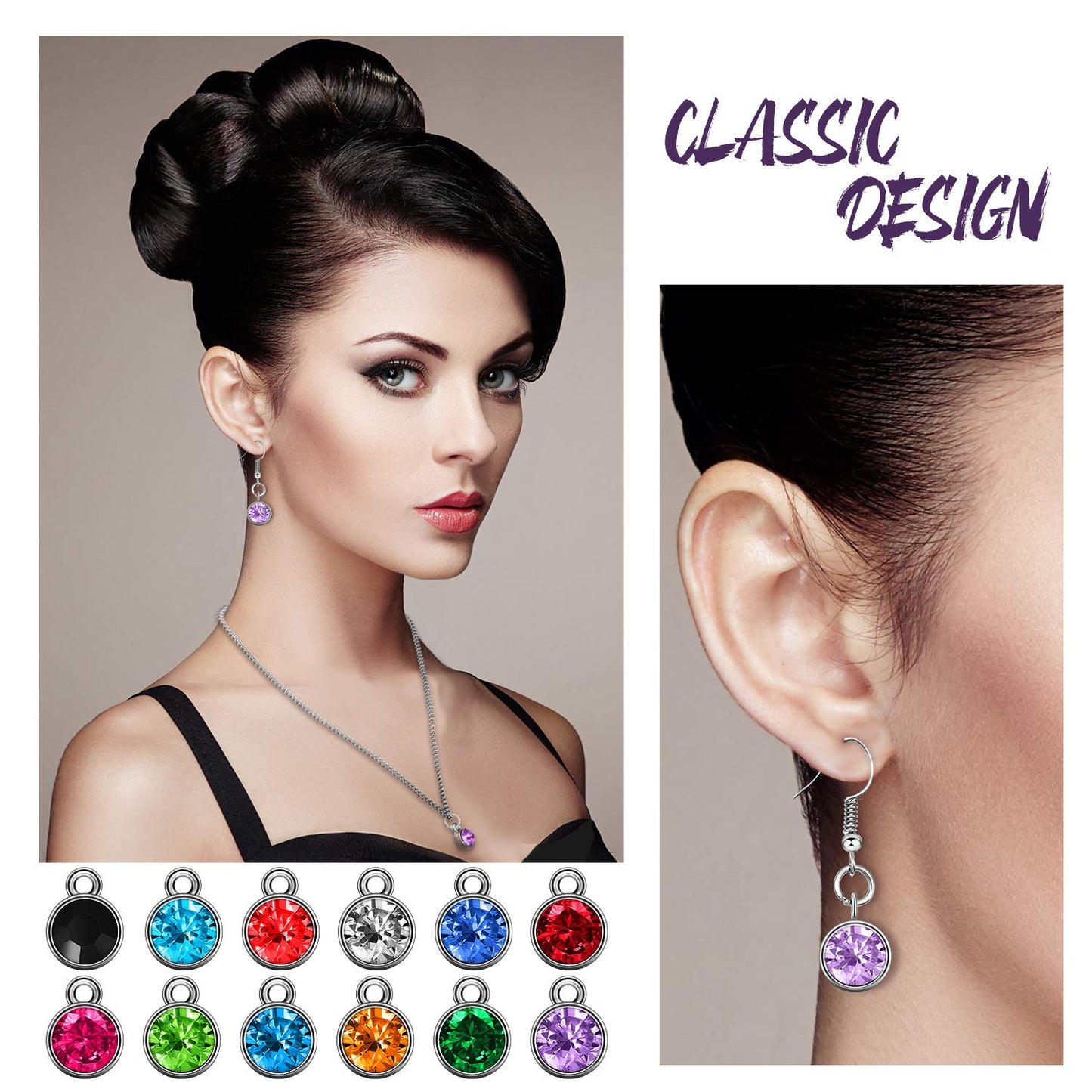 108pcs Crystal Birthstone Charms with Rings, 7mm Round Pendants in 12 Colors for DIY Jewelry Making Supplies