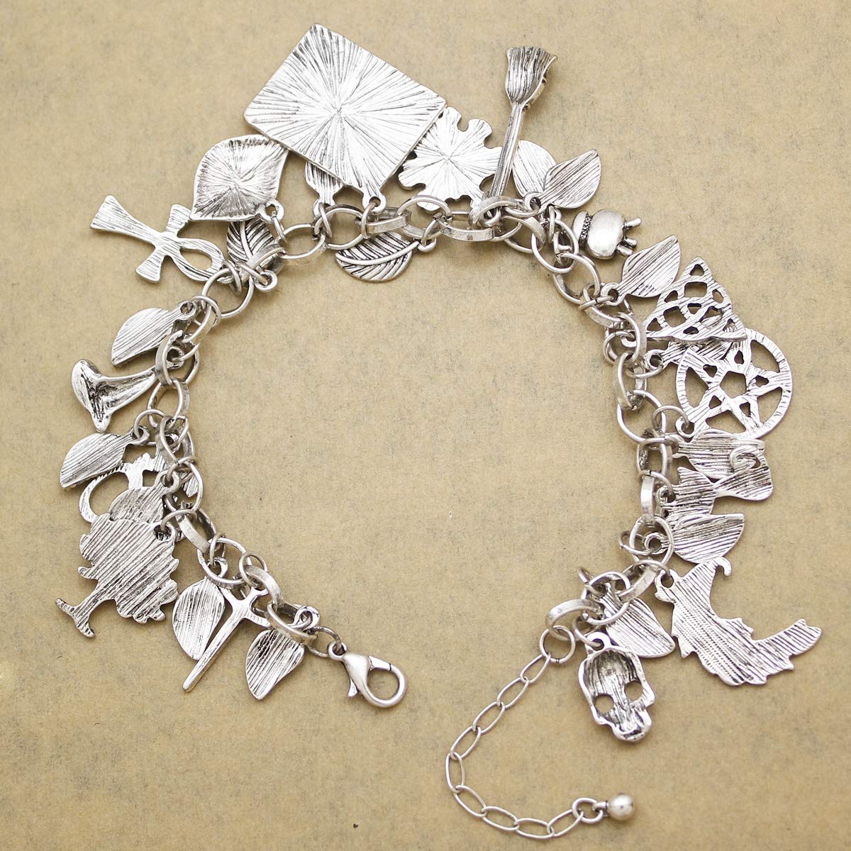 14K Gold Plated Chain Link Bracelet for Women, 7"+2" Extender, Love Lock Design with Crystal, Heart, Key, and Lock Charms