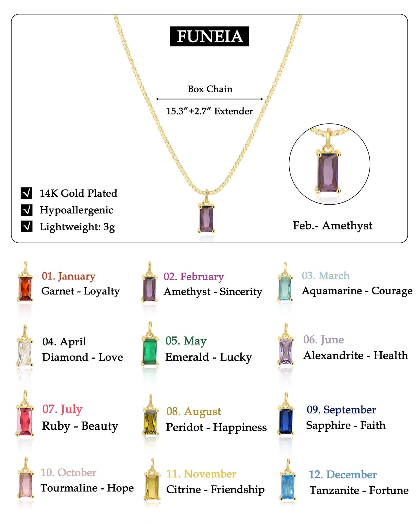 14K Gold Plated Emerald Birthstone Necklace for Women, Dainty Blue Green Cubic Zirconia Pendant Jewelry Gift