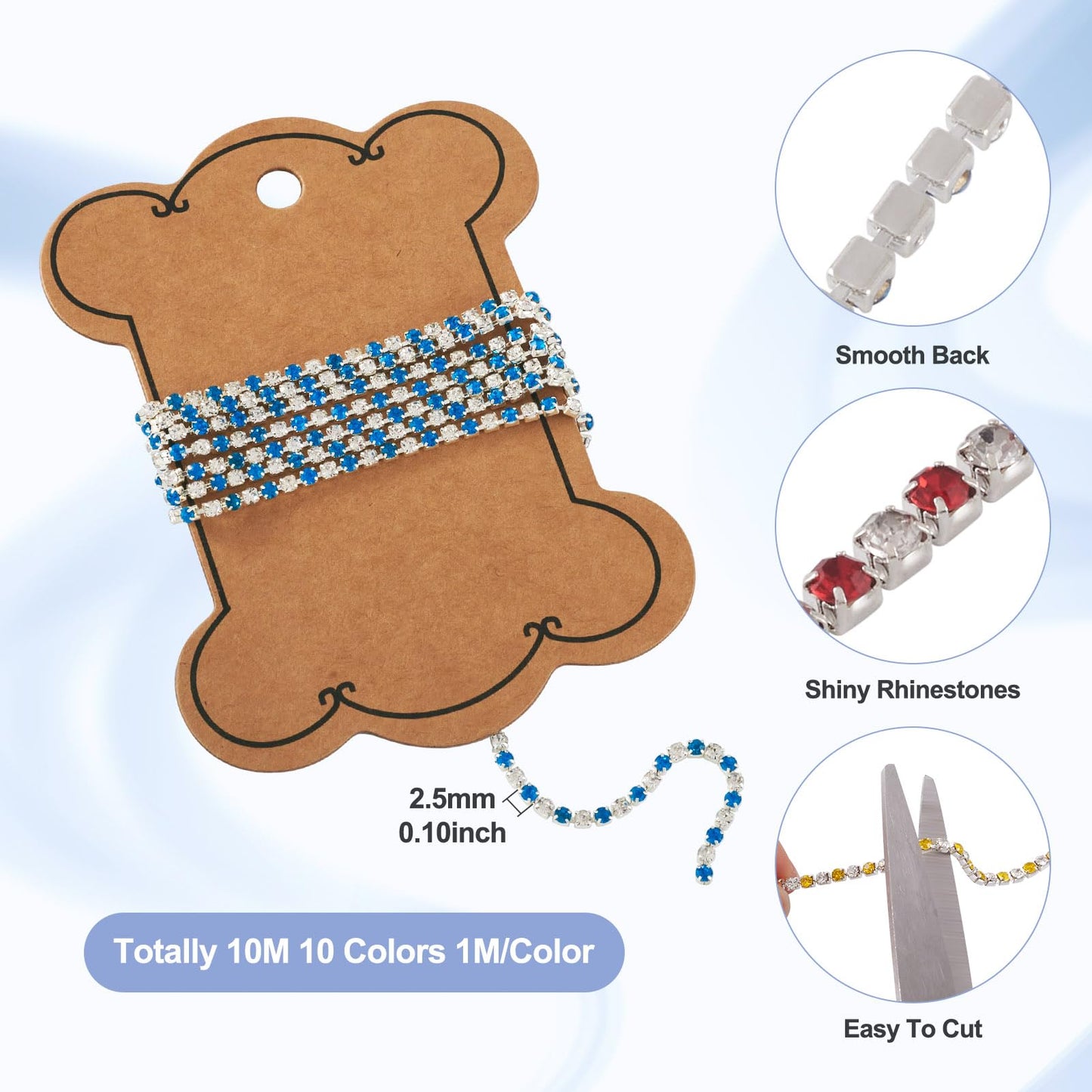 10 Yards 2mm Dark Blue Crystal Rhinestone Chain Trim for Sewing, Crafts, Jewelry, Shoes & Wedding Decorations