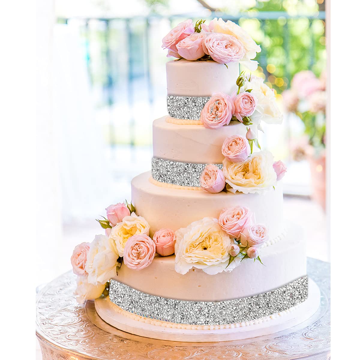 1 Yard x 3cm Light Blue Rhinestone Beaded Trim Hotfix Ribbon Iron-On Applique for DIY Wedding Dress & Craft Decorations