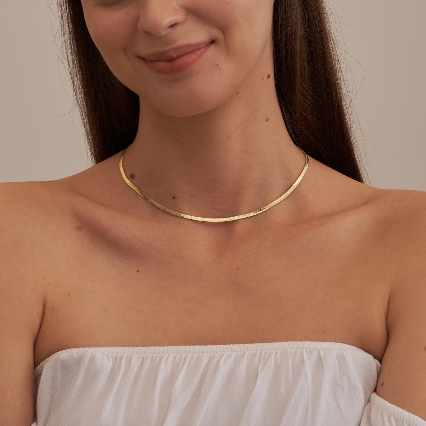 14K Gold or Silver Plated Snake Chain Herringbone Choker Necklace for Women, 1.5/3/5mm Wide, 14"/16" Length Jewelry Gift