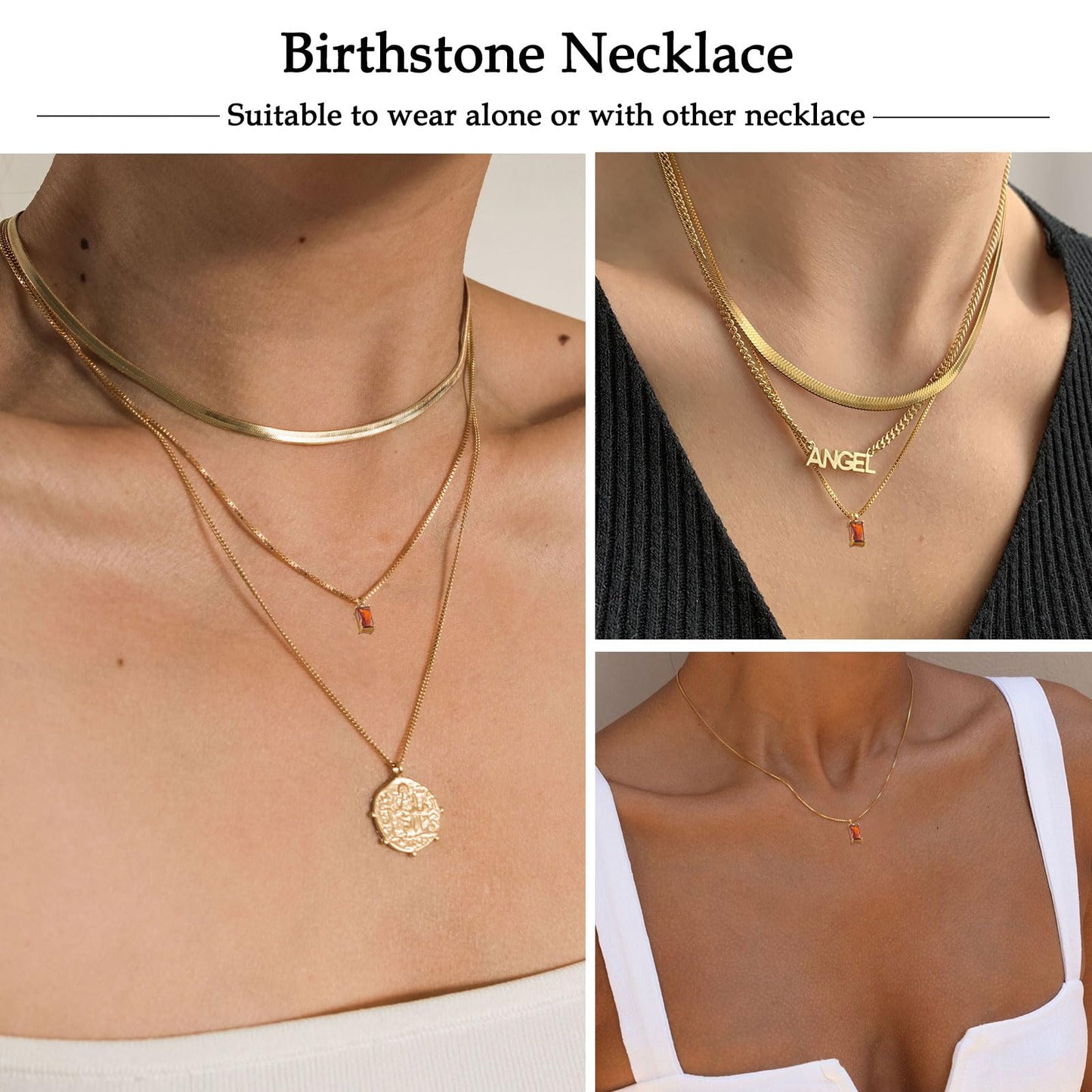 14K Gold Plated Emerald Birthstone Necklace for Women, Blue Green Cubic Zirconia Pendant, Dainty Jewelry Gift