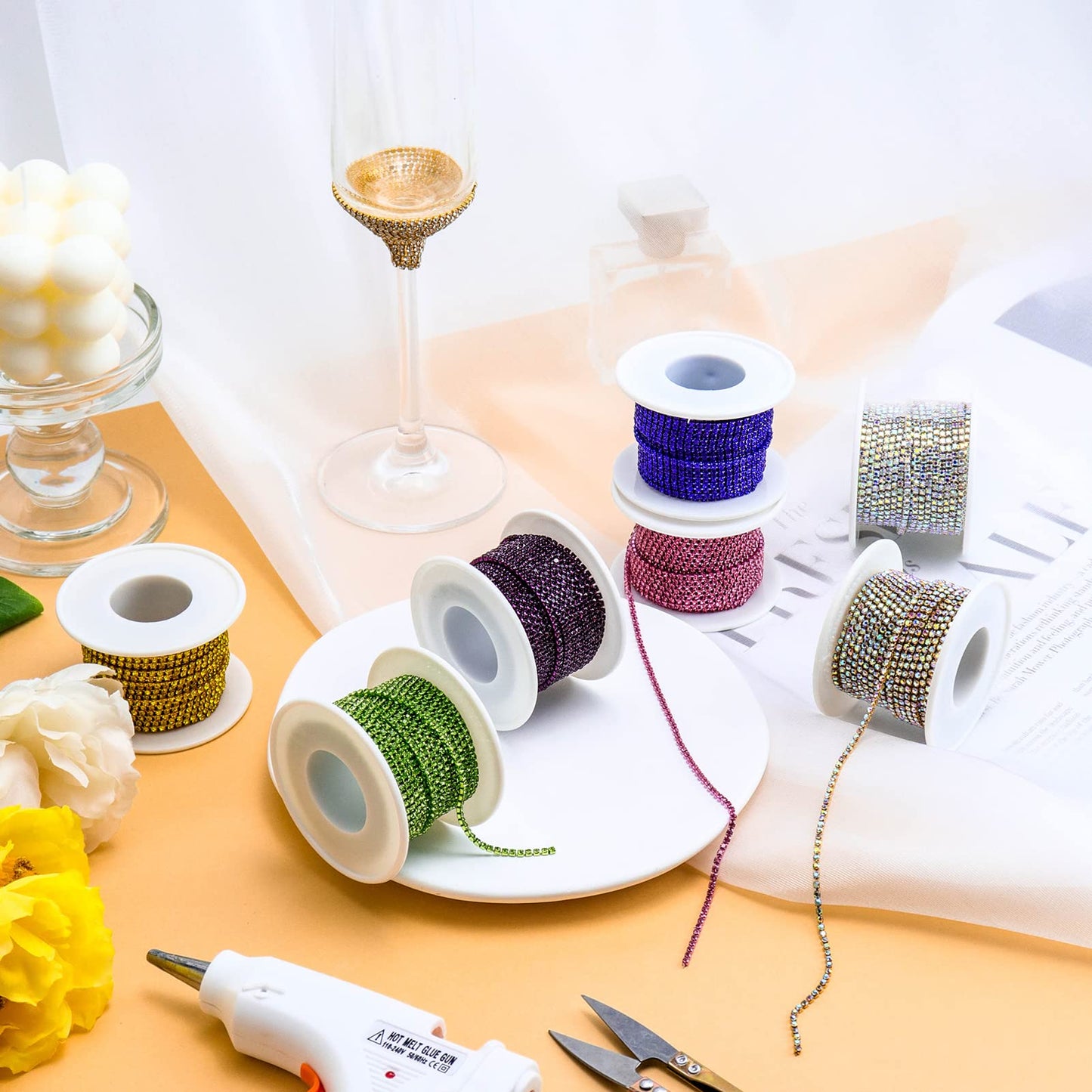 1 Yard 2 Row Rhinestone Trim Applique with White Pearls for Crafts, Clothing, Bridal Embellishments & Wedding Decorations