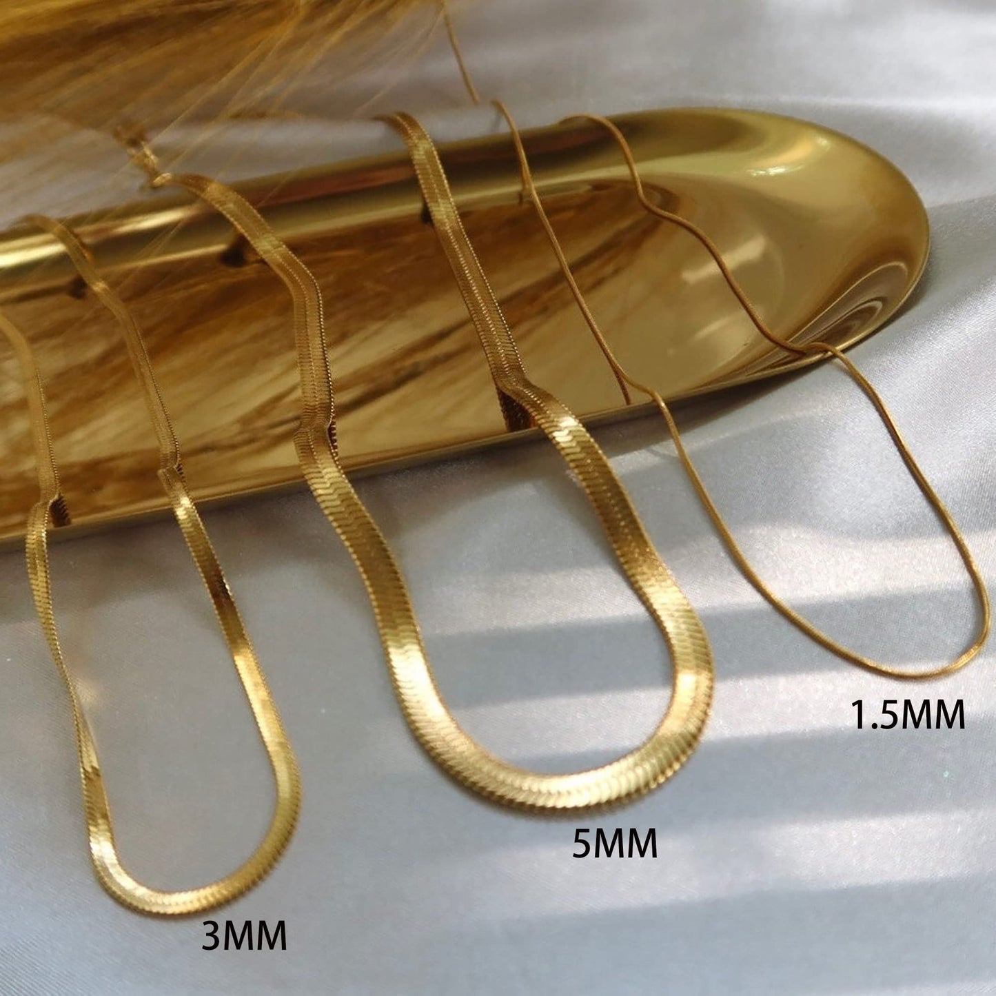 14K Gold or Silver Plated Snake Chain Herringbone Choker Necklace for Women, 1.5/3/5mm Wide, 14"/16" Length Jewelry Gift