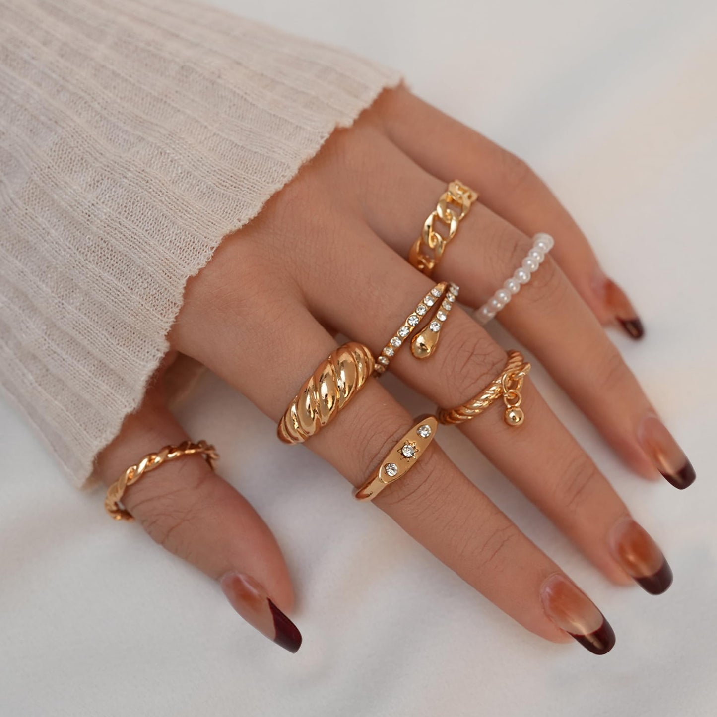 12 Pcs 18K Gold Plated Stackable Rings Set for Women, Adjustable Open Knuckle & Chunky Signet Bands, Statement Jewelry Gift