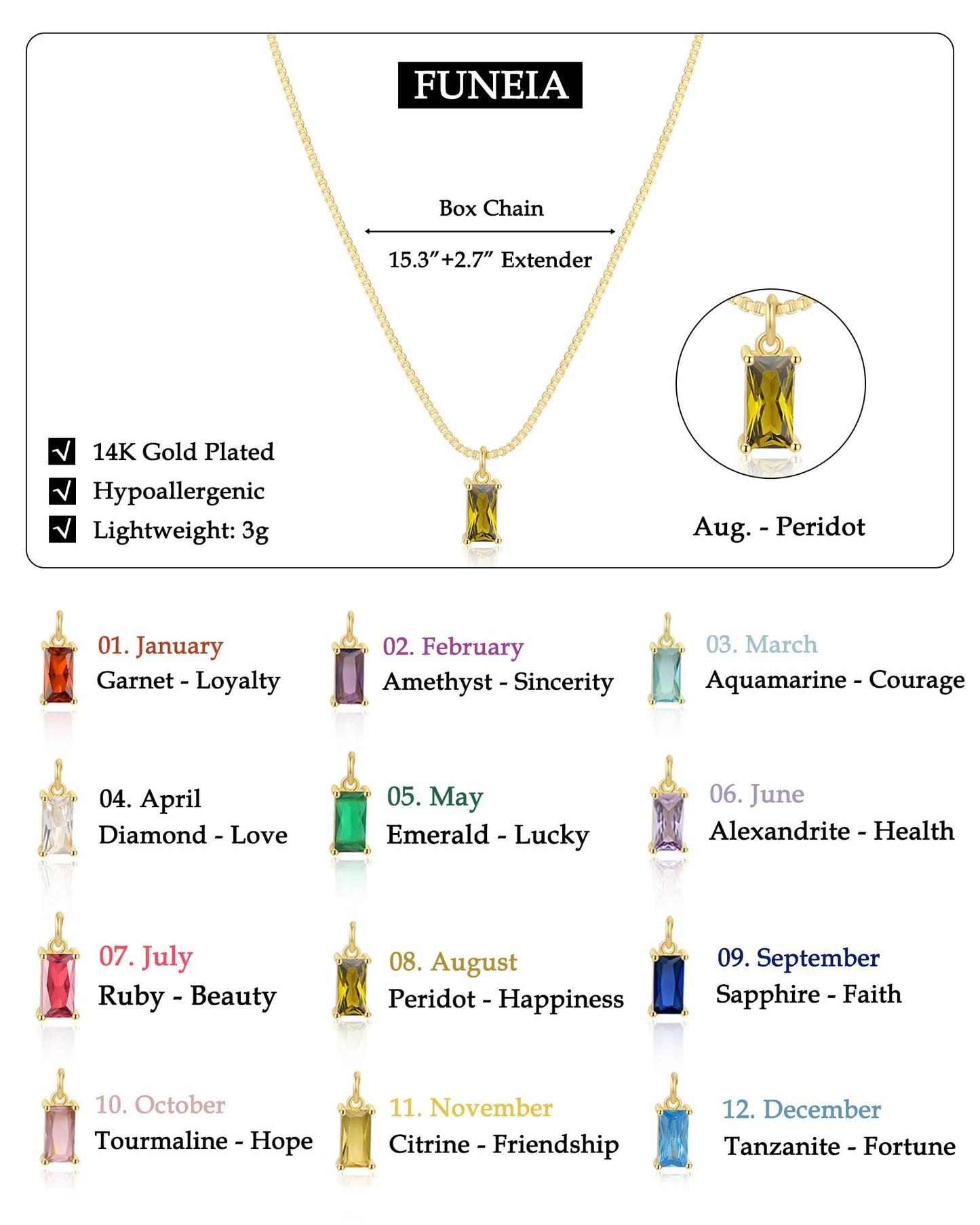 14K Gold Plated Diamond Necklace for Women, Emerald Birthstone Pendant with Blue Green Cubic Zirconia, Dainty Jewelry Gift