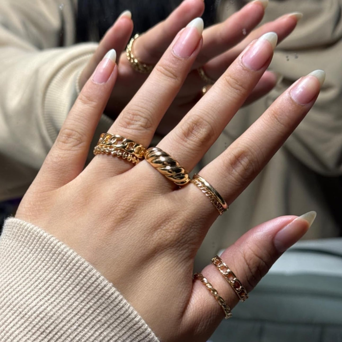 12 Pcs 18K Gold Plated Stackable Rings Set for Women, Adjustable Open Knuckle & Chunky Signet Bands, Statement Jewelry Gift