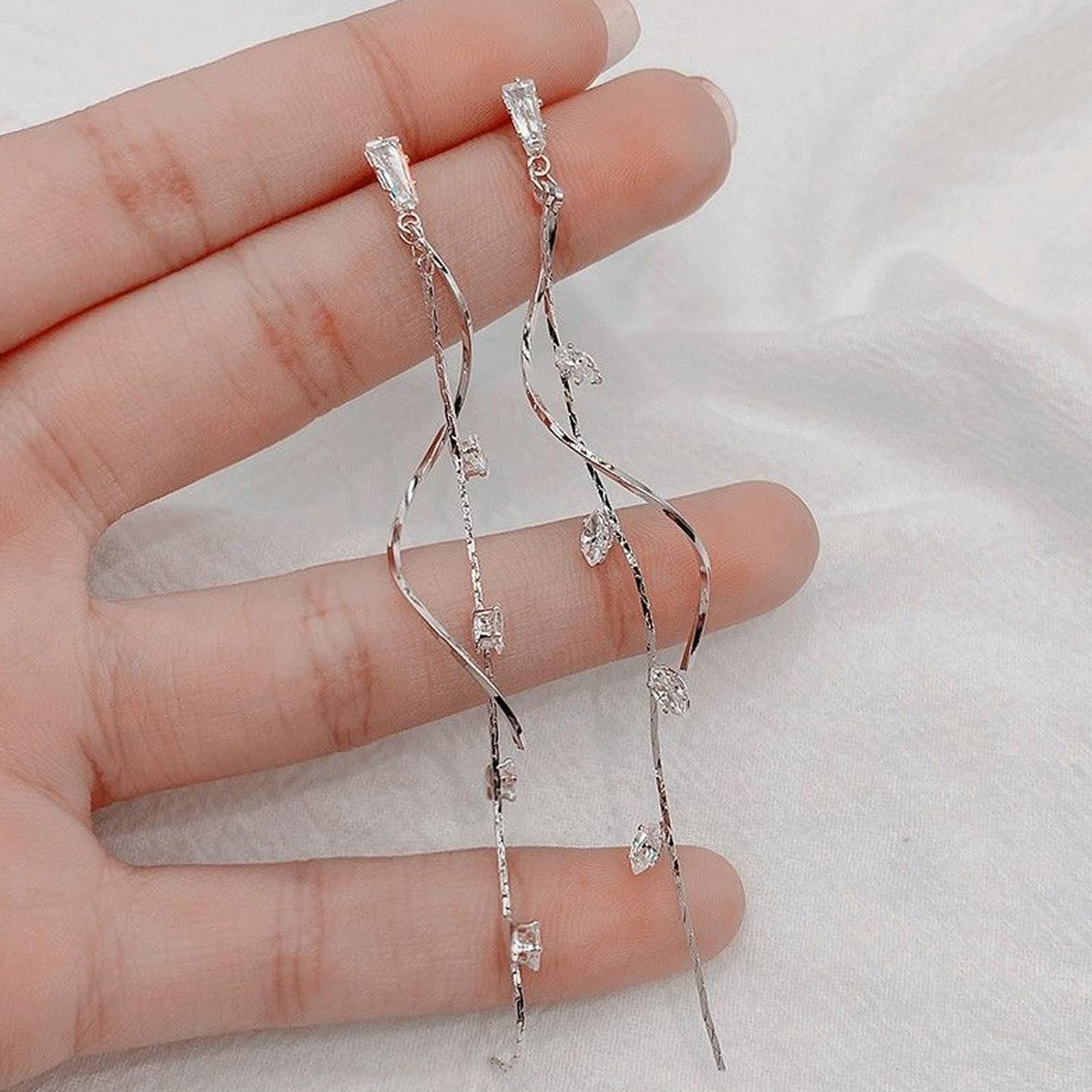 Sterling Silver Cubic Zirconia Drop Dangle Earrings for Women, Long Infinity Leverback CZ Earrings for Jewelry Gifts