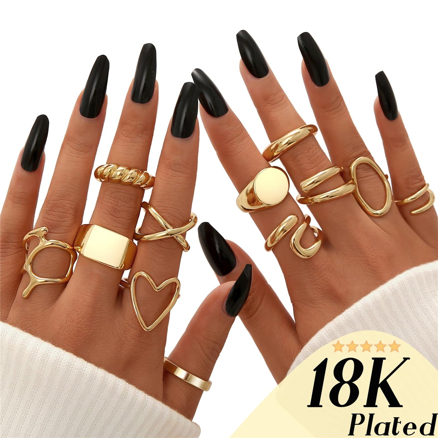 7-19 Pcs Silver Star & Moon Knuckle Rings Set for Women, Vintage Stackable Midi Finger Rings