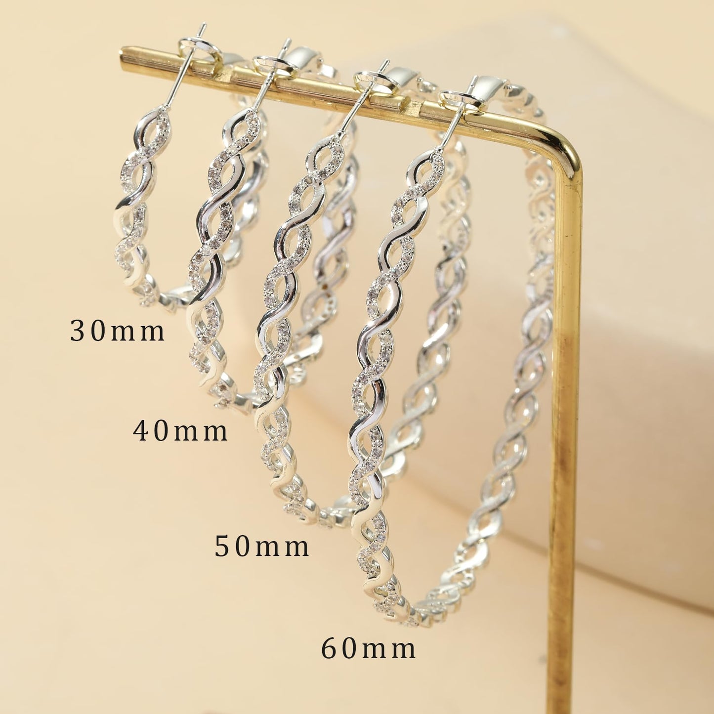 925 Sterling Silver Twisted Hoop Earrings for Women, Lightweight Cubic Zirconia Hoops, Hypoallergenic, 20-60mm