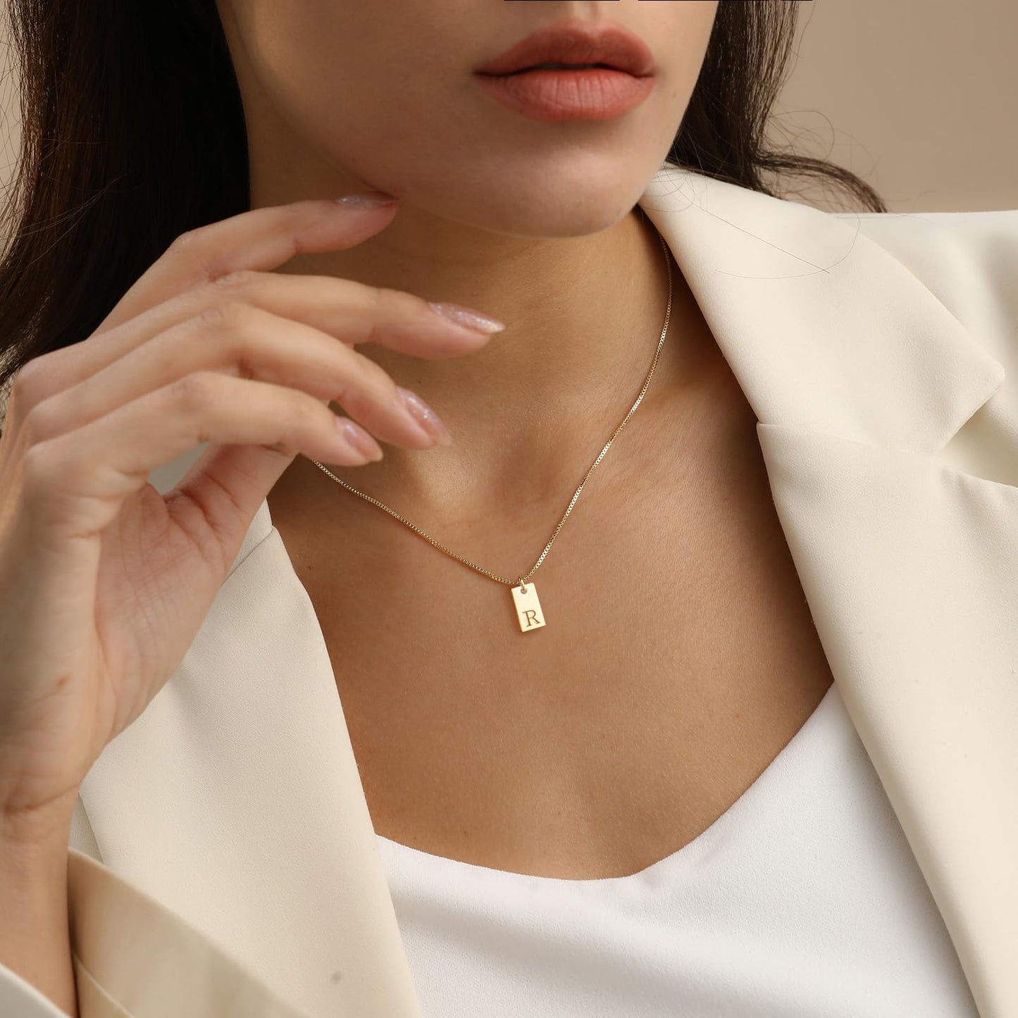 14K Gold Plated Initial Necklace for Women, Dainty Letter Pendant, Personalized Name Tag Jewelry