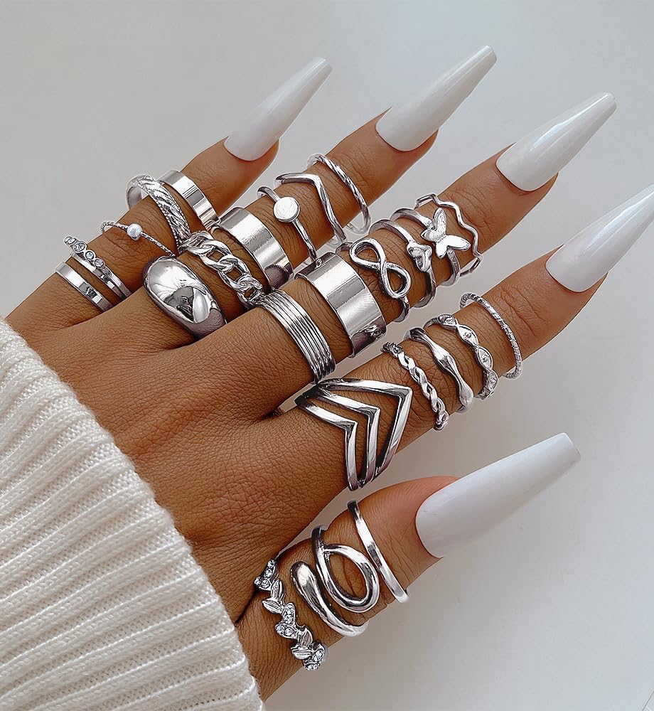 iF YOU 25 Pcs Gold Knuckle Ring Set for Women, Chunky Stackable Finger Midi Rings, Silver Simple Stacking Cute Rings Pack Trendy Stuff Jewelry Gift