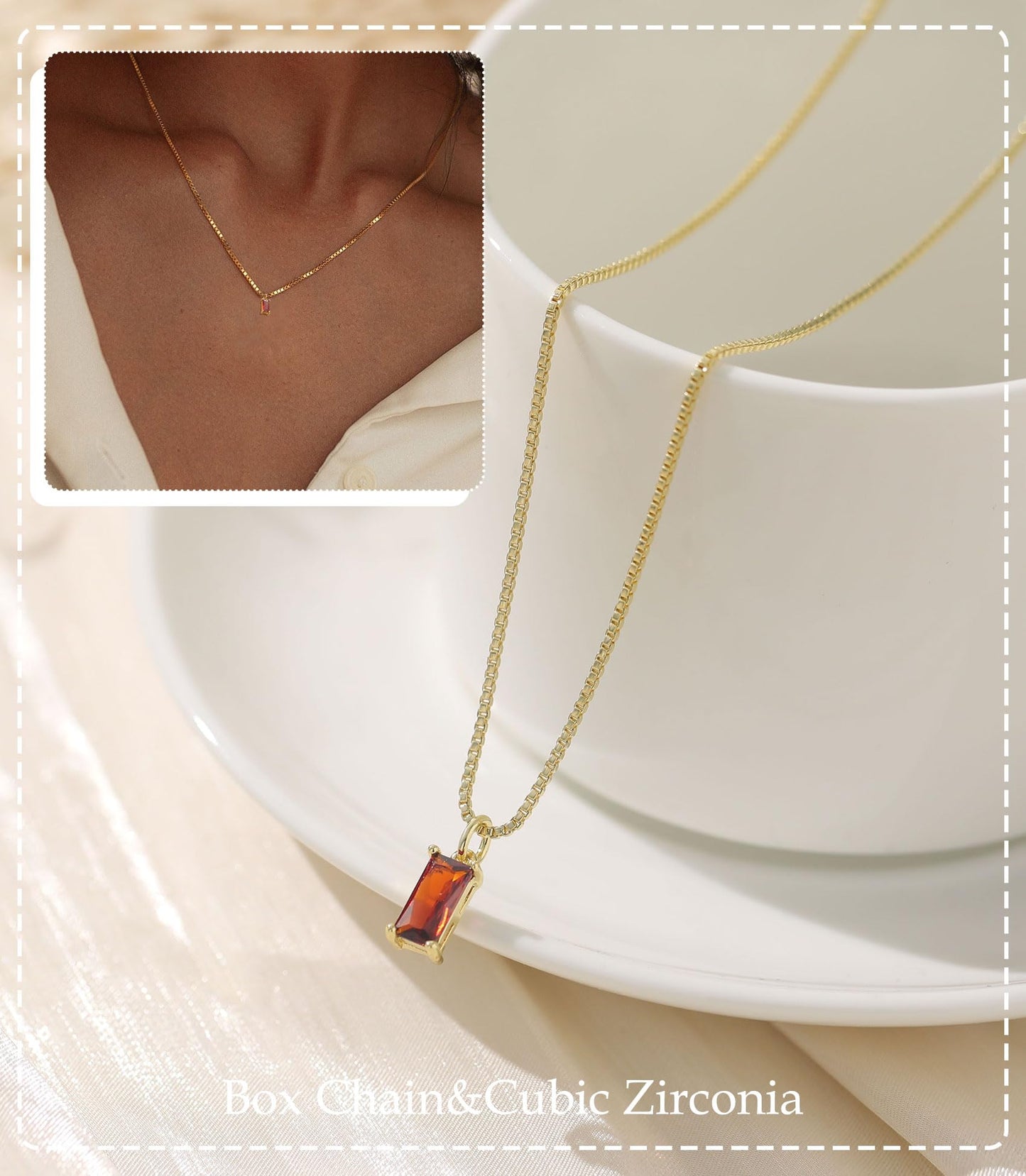 14K Gold Plated Emerald Birthstone Necklace for Women, Blue Green Cubic Zirconia Pendant, Dainty Jewelry Gift