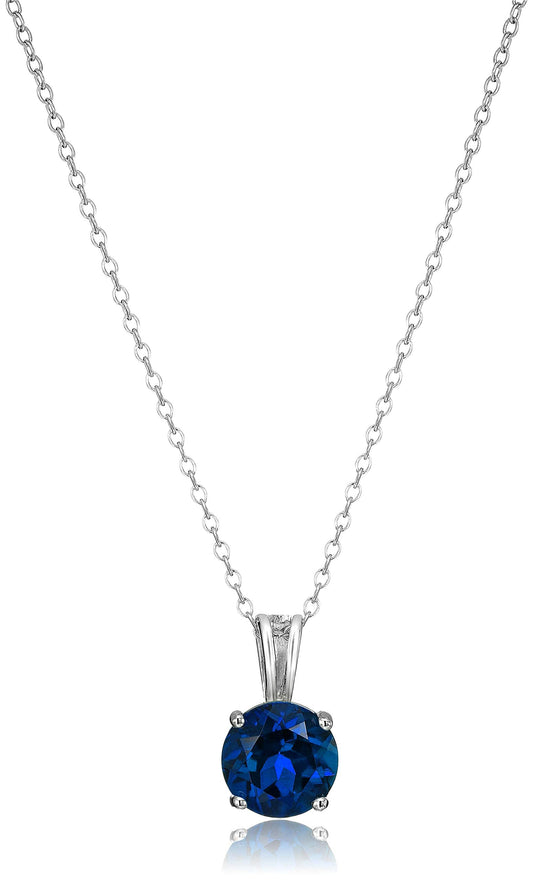 Sterling Silver Round Cut Birthstone Pendant Necklace, 18 Inch Chain