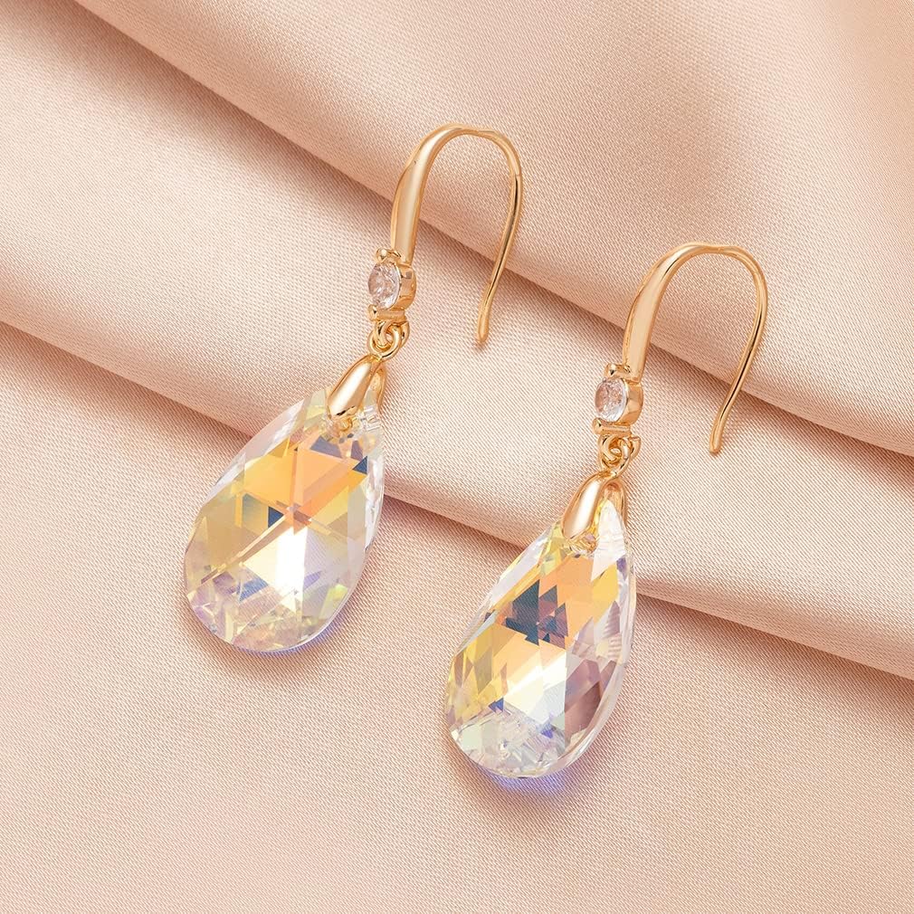 Sterling Silver & Gold Disc Leverback Drop Earrings for Women, Hypoallergenic Hammered Circle Dangle Jewelry Gifts