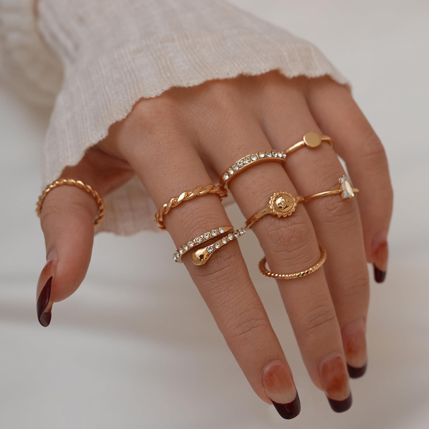 12 Pcs 18K Gold Plated Stackable Rings Set for Women, Adjustable Open Knuckle & Chunky Signet Bands, Statement Jewelry Gift