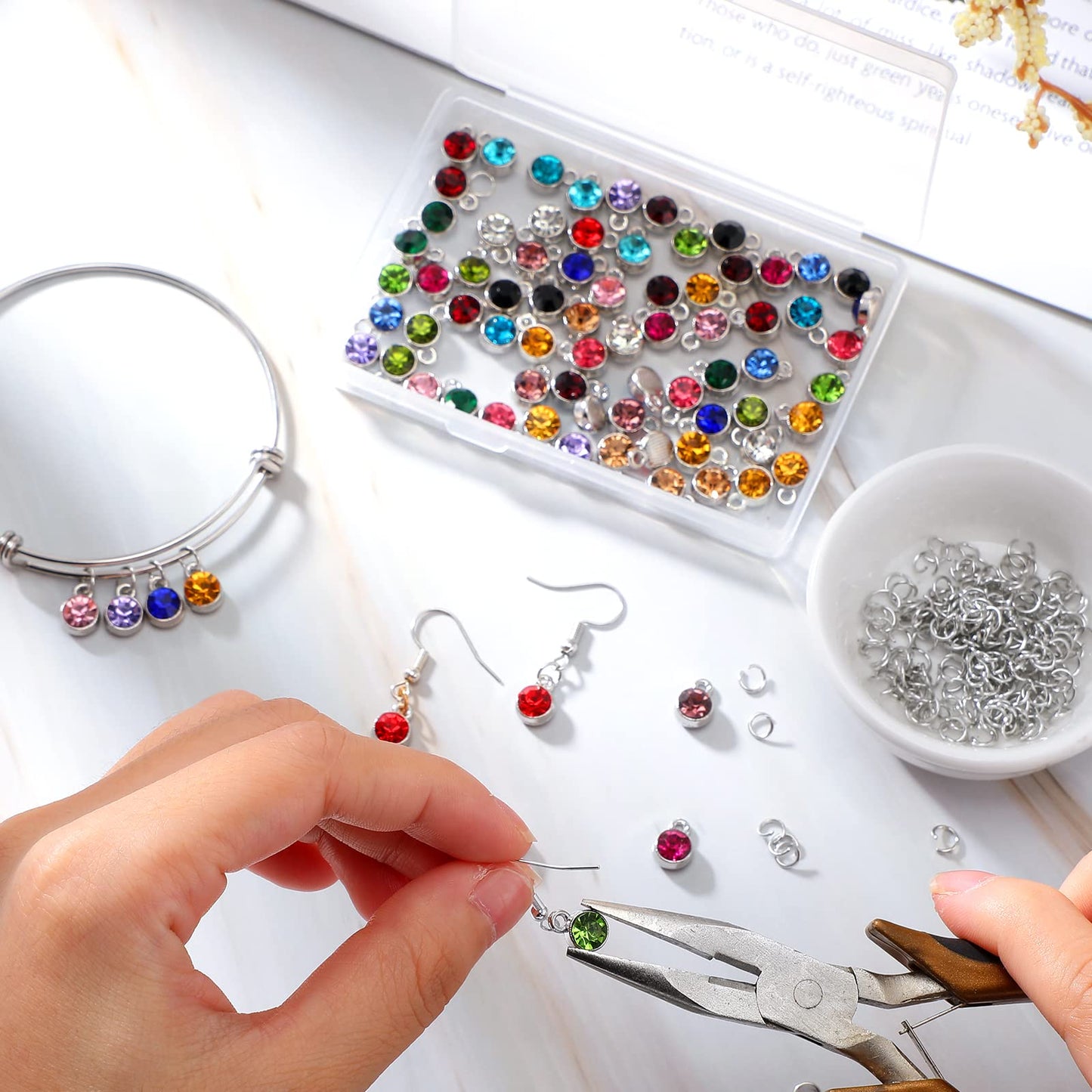 80pcs Crystal Birthstone Charms with 200 Jump Rings, Mixed Color Round Pendants for DIY Jewelry Making (Vivid Color)