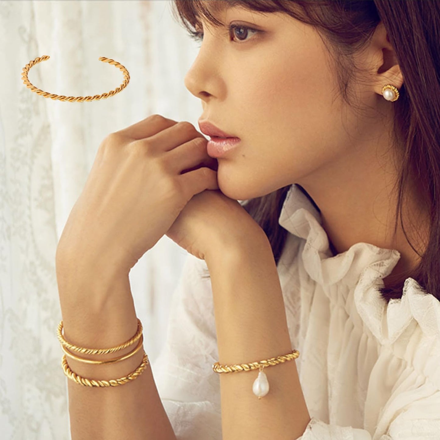 DEARMAY Waterproof Gold Plated Bracelets Set for Women Trendy, Dainty 14K Gold Jewelry Fashion Stackable Tennis Beaded Figaro Herringbone Paperclip Link Bracelet Pack Stack Gifts for Women