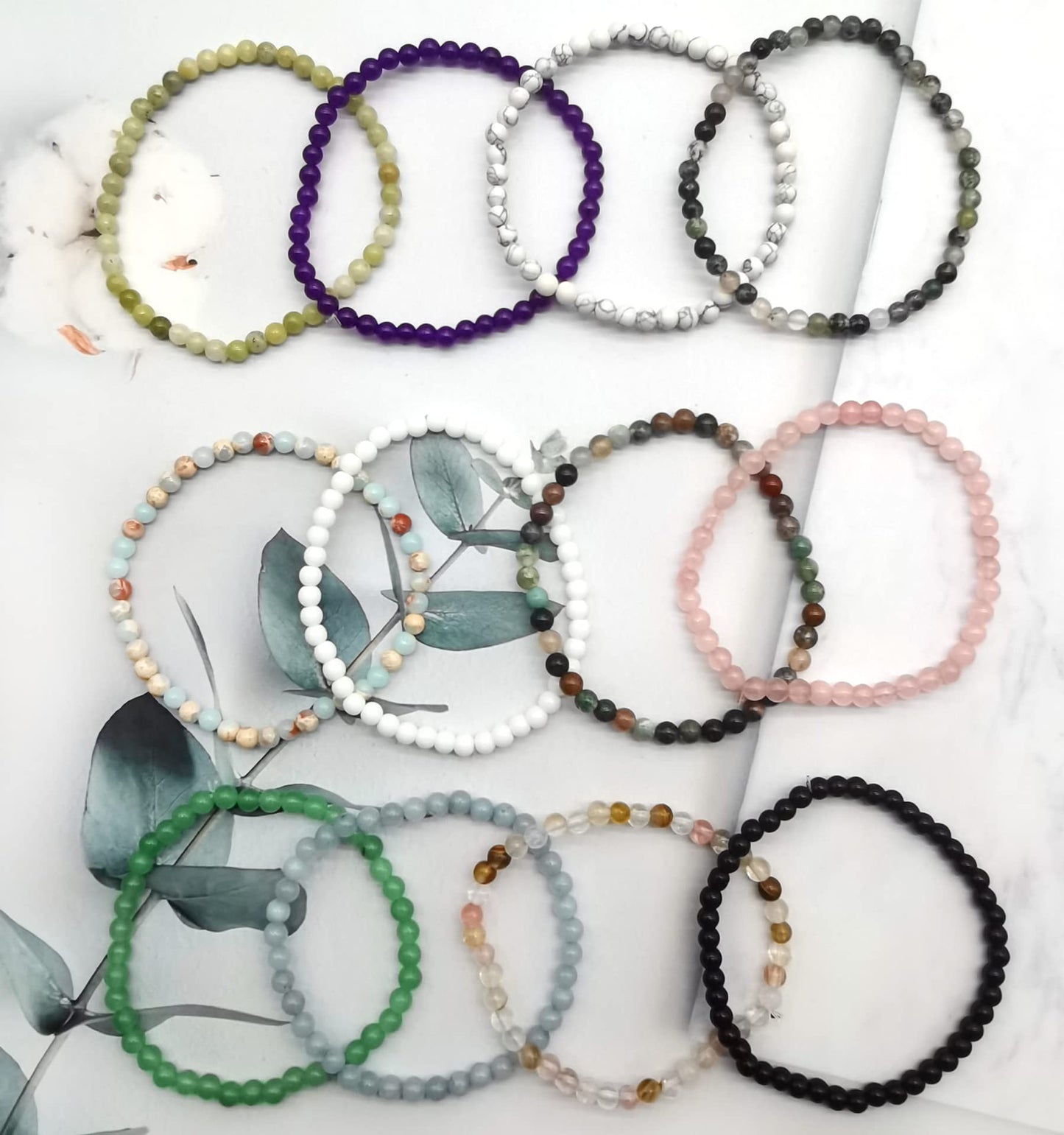 Handmade 6mm Semi-Precious Gemstone Round Bead Stretch Bracelet, 7" Unisex