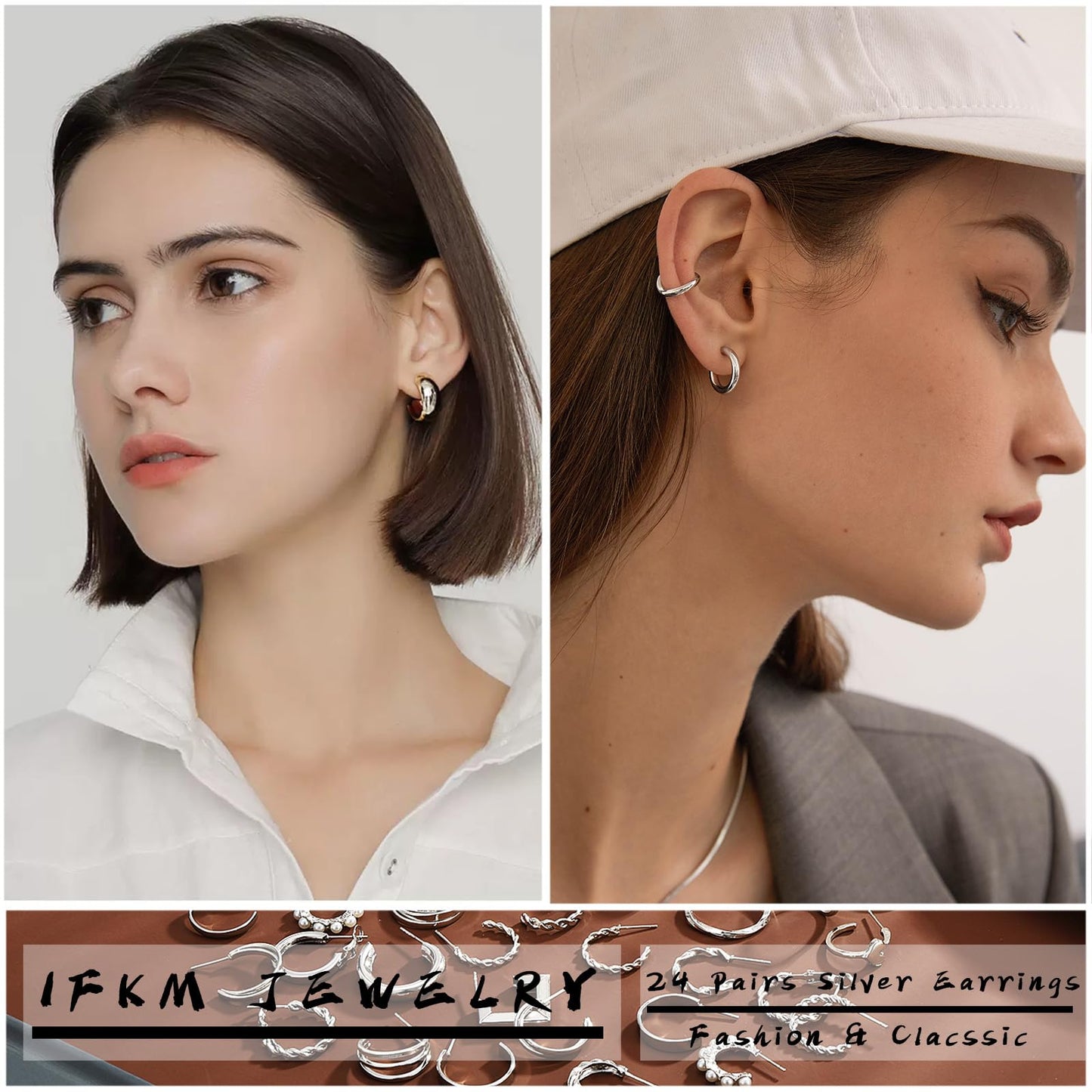 24 Pairs Gold Hoop Earrings Set for Women, Hypoallergenic Chunky Twisted & Open Hoops, Dangle Jewelry Gift for Birthday & Christmas