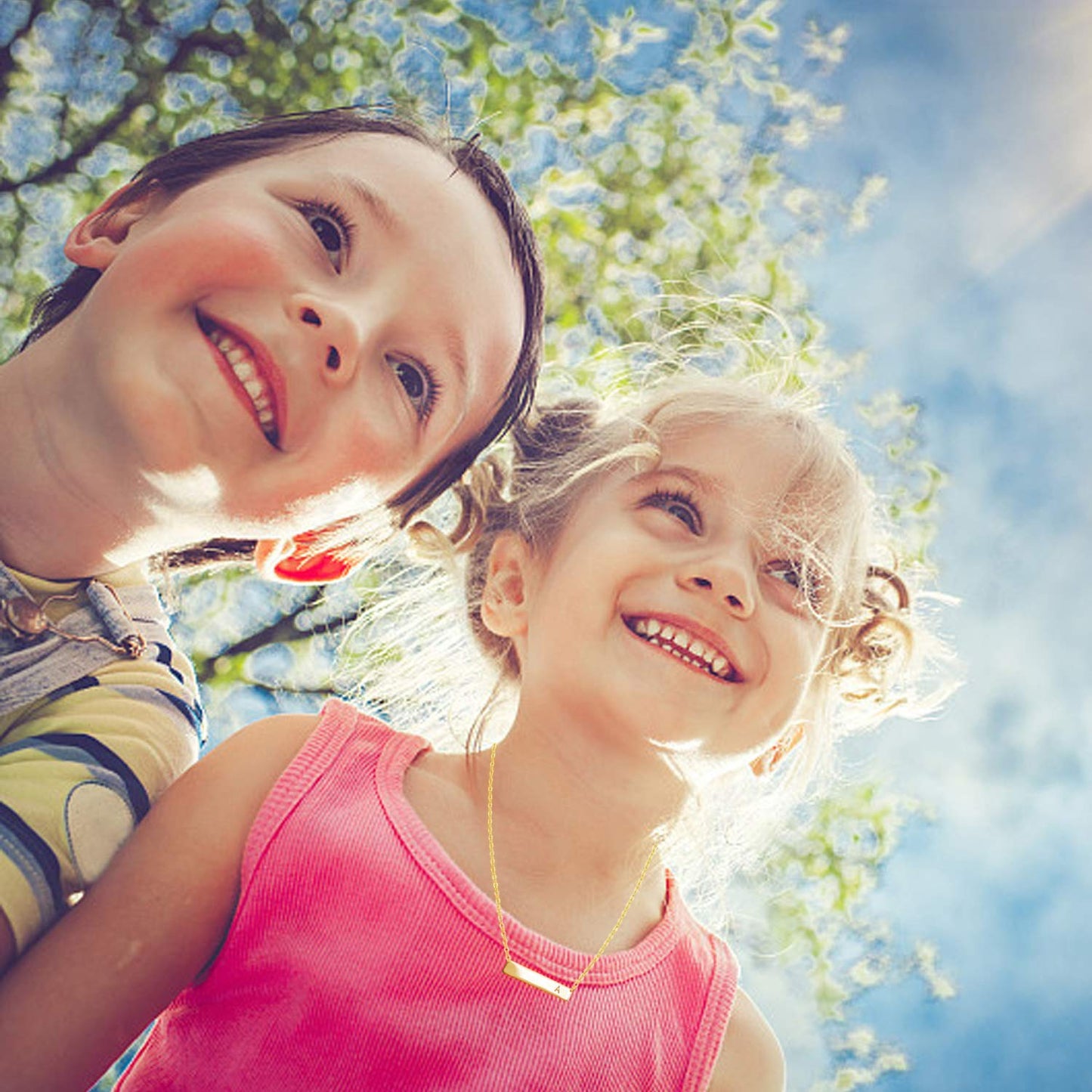 18K Gold Plated Bar Pendant Initial Necklace, Dainty Stainless Steel Personalized Letter Necklace for Women