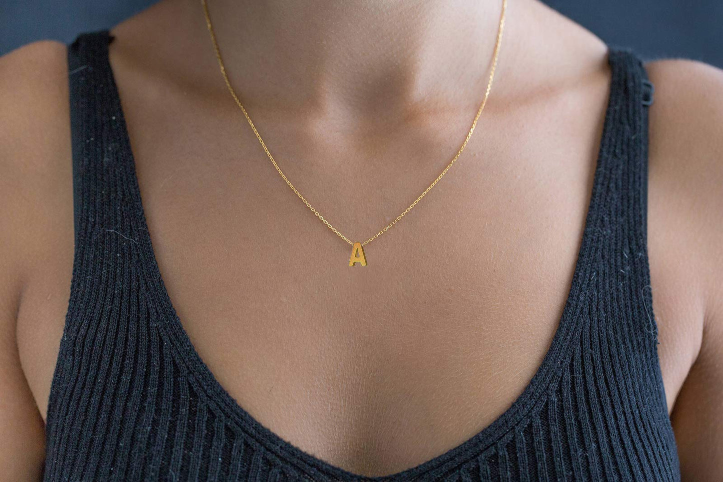 Tiny Initial Necklace for Women, 18K Gold Plated, Personalized Small Letter Name Pendant