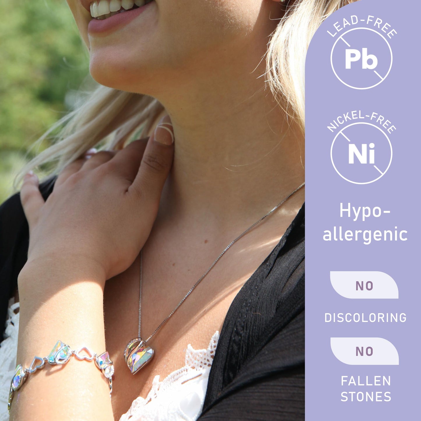 Infinity Love Birthstone Heart Crystal Pendant Necklace, Silver Plated, 18"+2" Adjustable Chain, Birthday Gift for Women