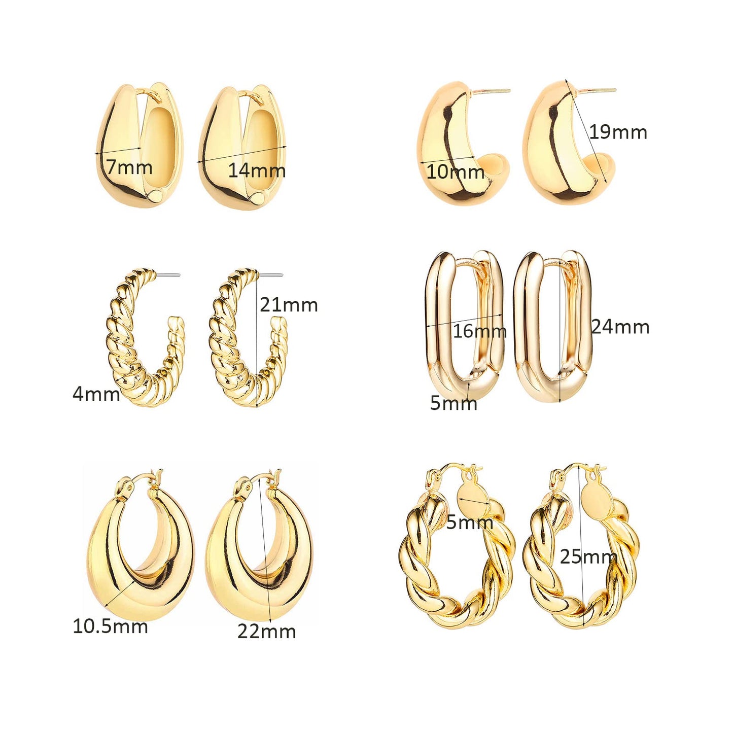 925 Sterling Silver Small Chunky Hoop Earrings for Women, Hypoallergenic Thick Huggie Hoops, Trendy Jewelry Gift