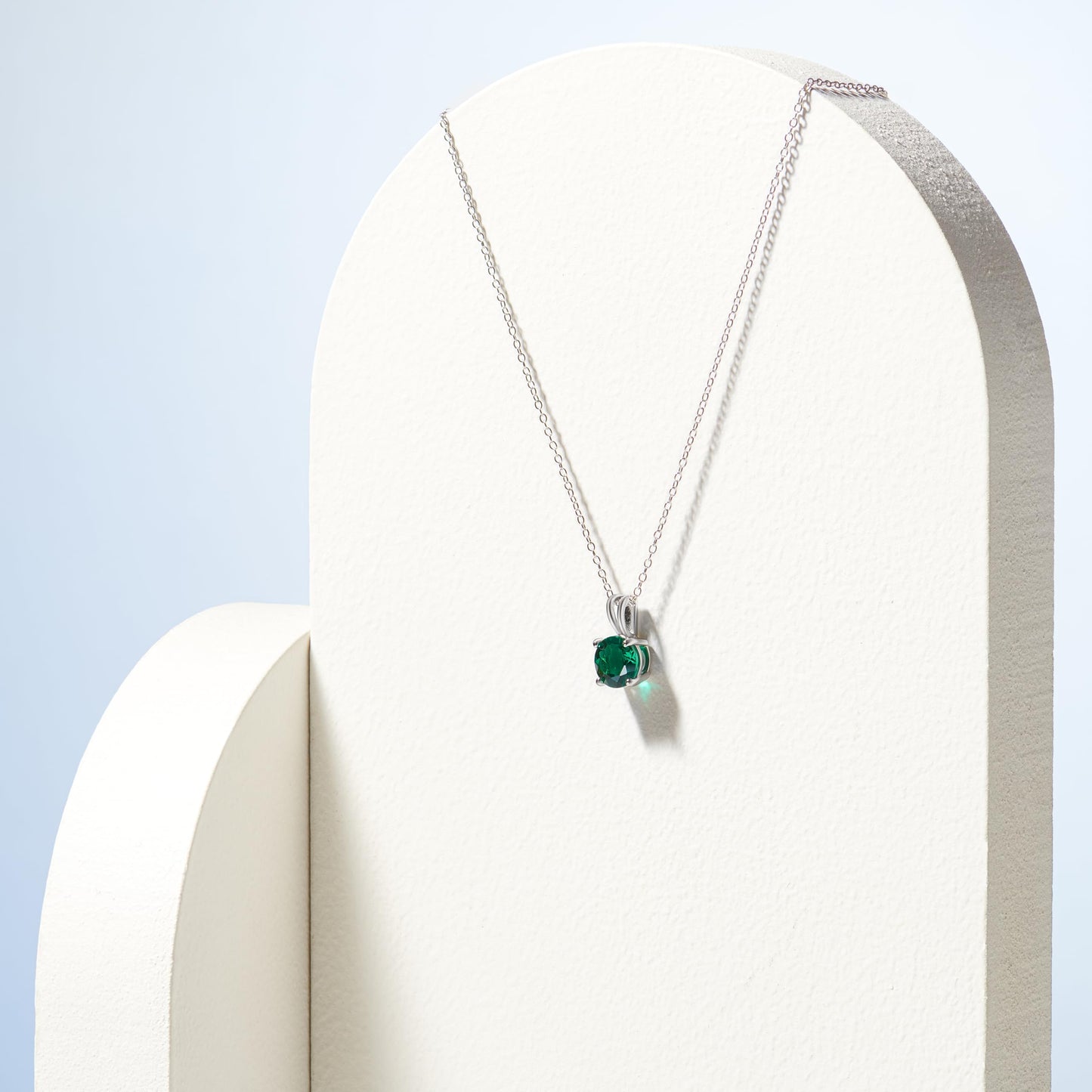 Sterling Silver Round Cut Birthstone Pendant Necklace with 18 Inch Chain