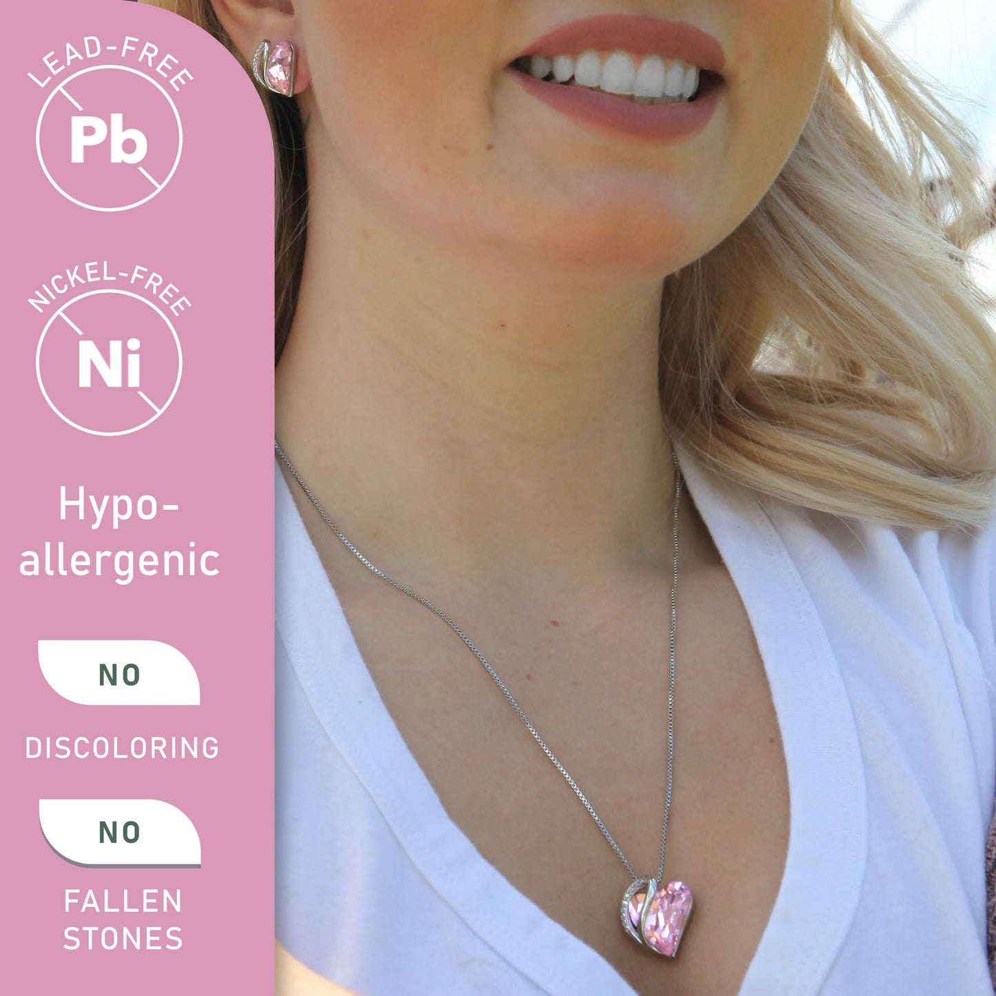 Infinity Love Birthstone Heart Crystal Pendant Necklace, Silver Plated with 18"+2" Adjustable Chain, Gift for Women