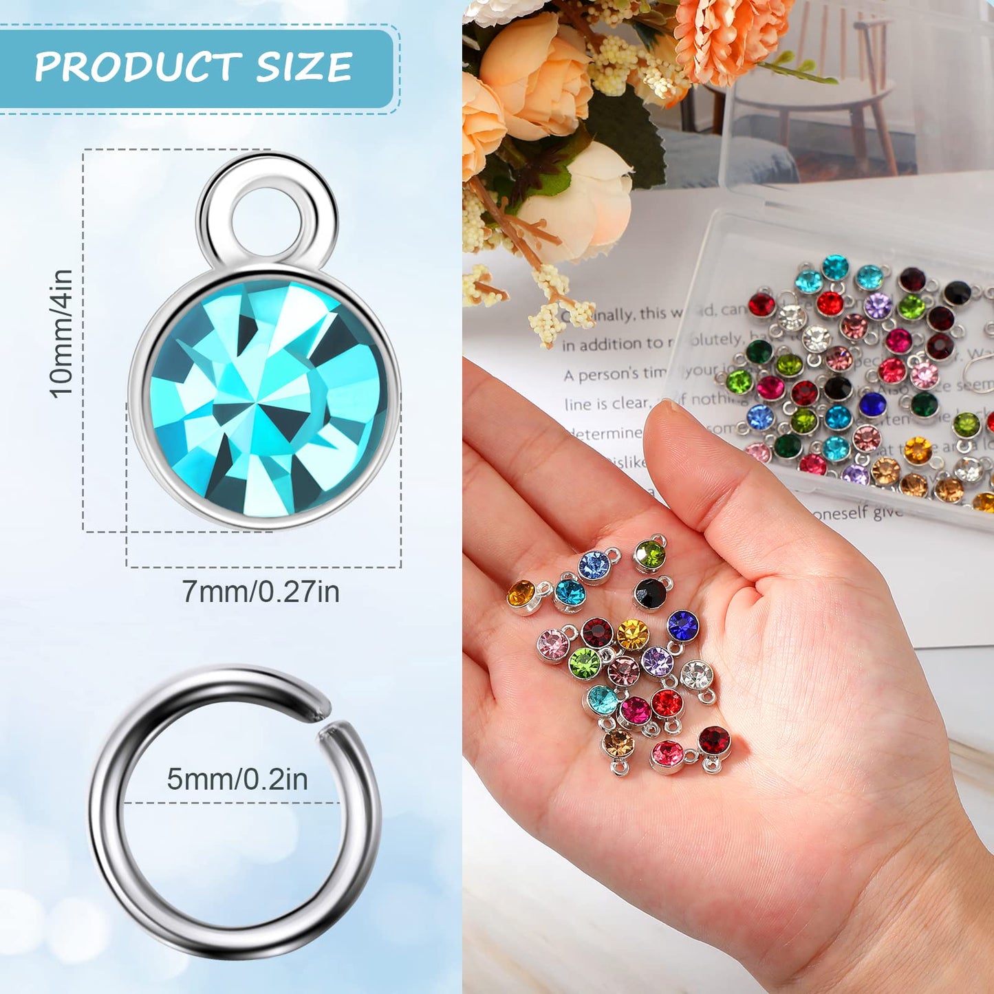 80pcs Crystal Birthstone Charms with 200 Jump Rings, Mixed Color Round Pendants for DIY Jewelry Making (Vivid Color)