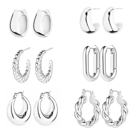 925 Sterling Silver Small Chunky Hoop Earrings for Women, Hypoallergenic Thick Huggie Hoops, Trendy Jewelry Gift