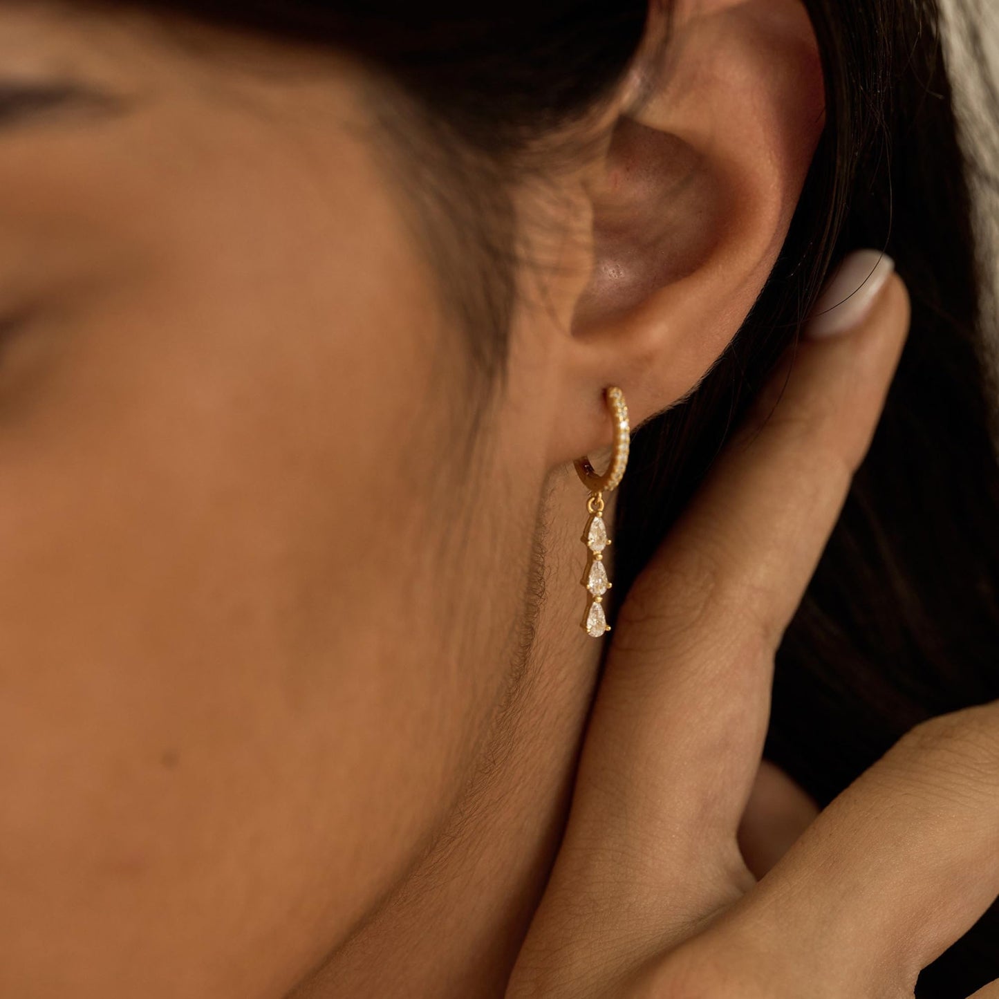 Dangle Pearl Drop Earrings for Women, 14K Gold Long Threader Flower Design, Dainty CZ Wedding & Statement Jewelry