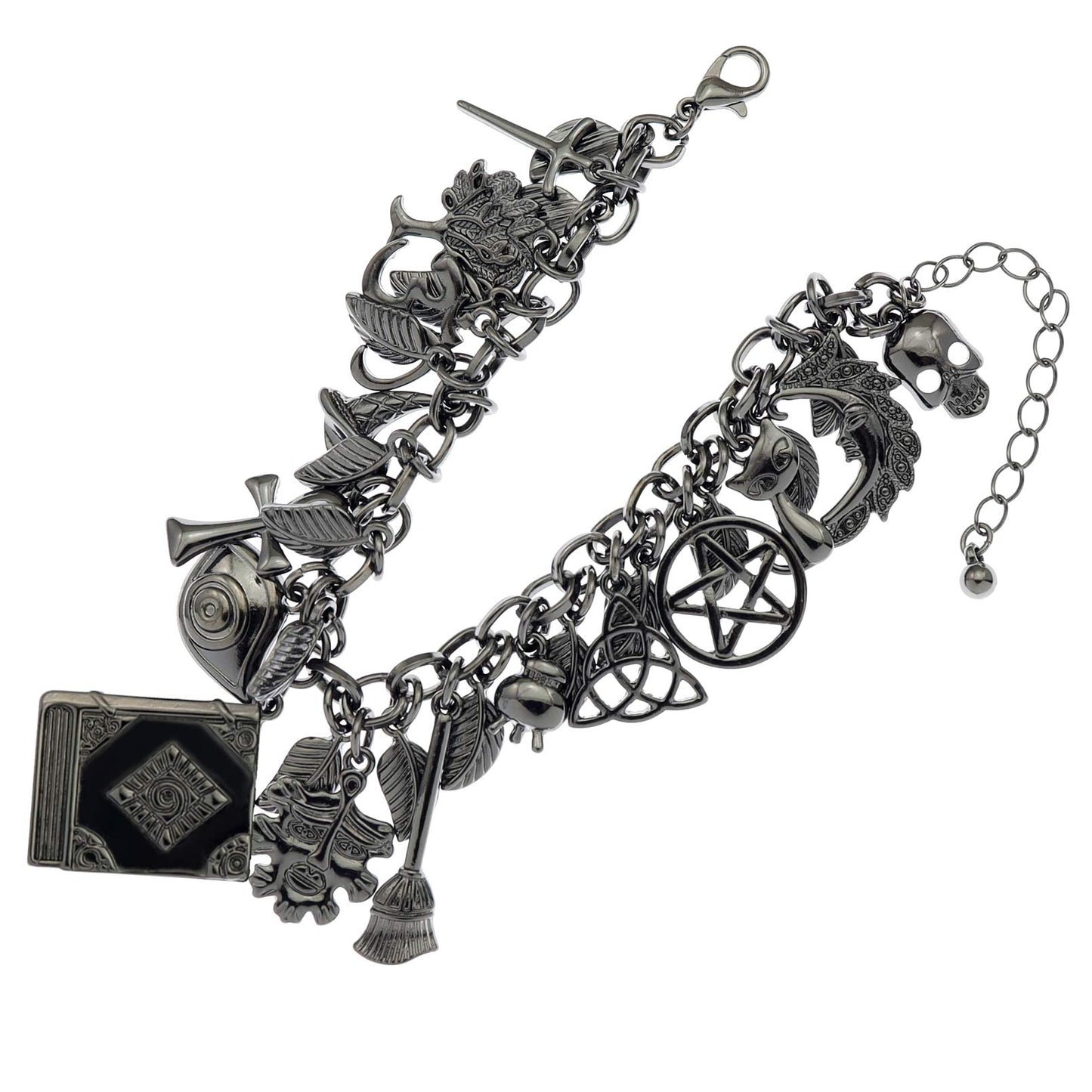 14K Gold Plated Chain Link Bracelet for Women, 7"+2" Extender, Love Lock Design with Crystal, Heart, Key, and Lock Charms