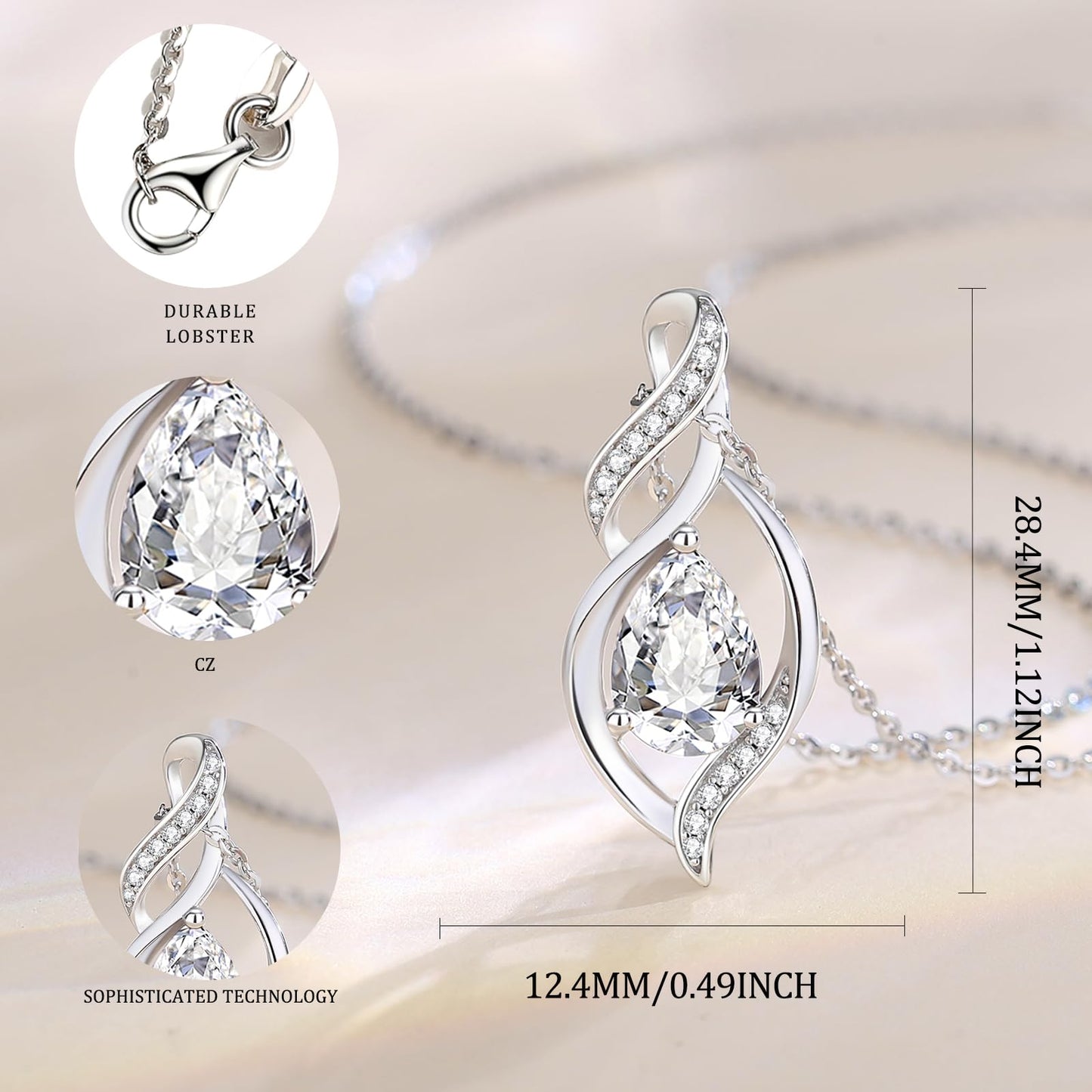 S925 Sterling Silver Birthstone Teardrop Necklace, Infinity Love Pendant, 16"+2" Birthday Gift for Women and Mom