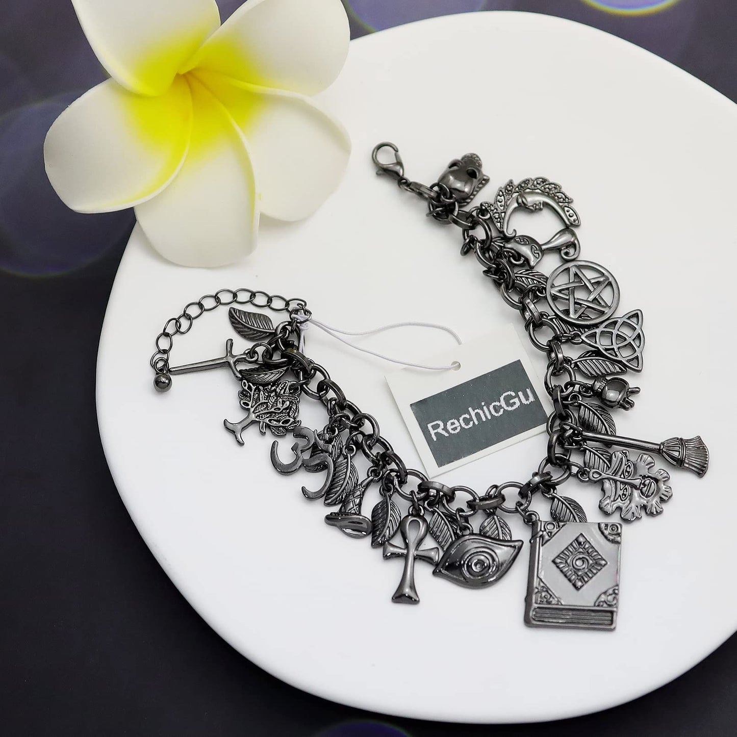 14K Gold Plated Chain Link Bracelet for Women, 7"+2" Extender, Love Lock Design with Crystal, Heart, Key, and Lock Charms