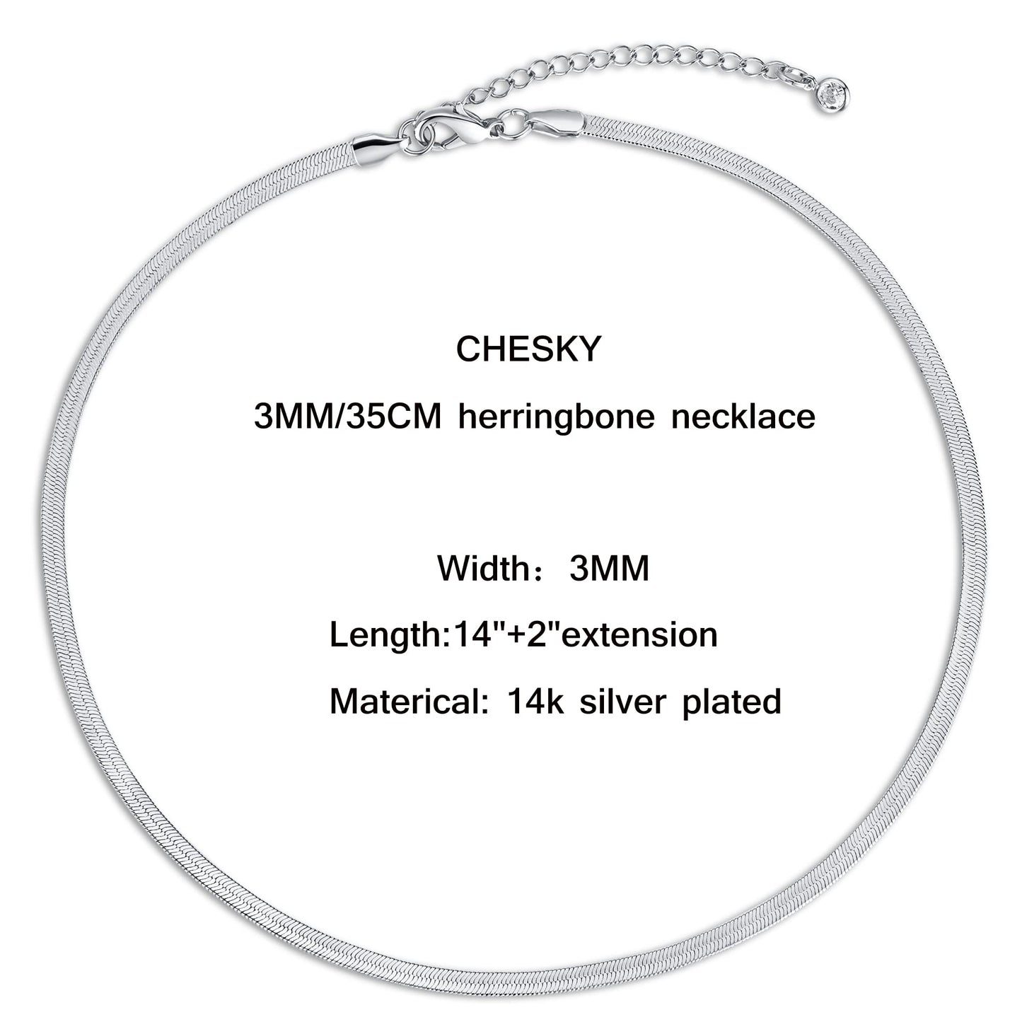 14K Gold or Silver Plated Snake Chain Herringbone Choker Necklace for Women, 1.5/3/5mm Wide, 14"/16" Length Jewelry Gift