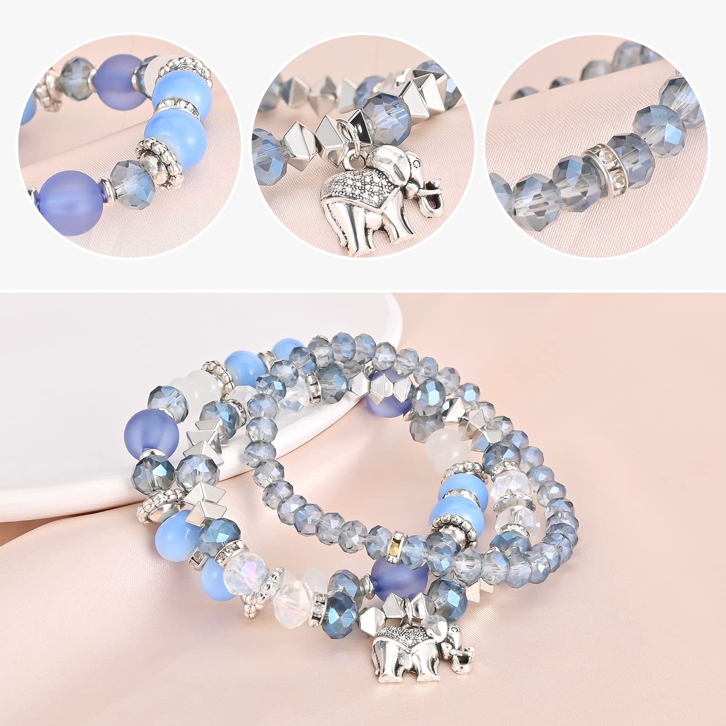 Handmade 6mm Semi-Precious Gemstone Round Bead Stretch Bracelet, 7" Unisex